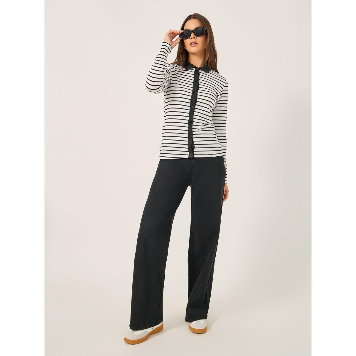 Styli Striped Knit Top with Contrast Collar Detail-women-clothing-shirtsandblouses-blouses-image-3