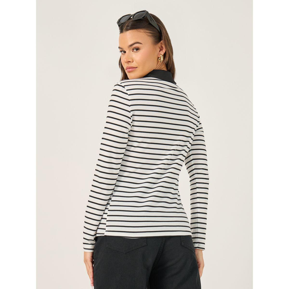 Styli Striped Knit Top with Contrast Collar Detail-women-clothing-shirtsandblouses-blouses-image-6