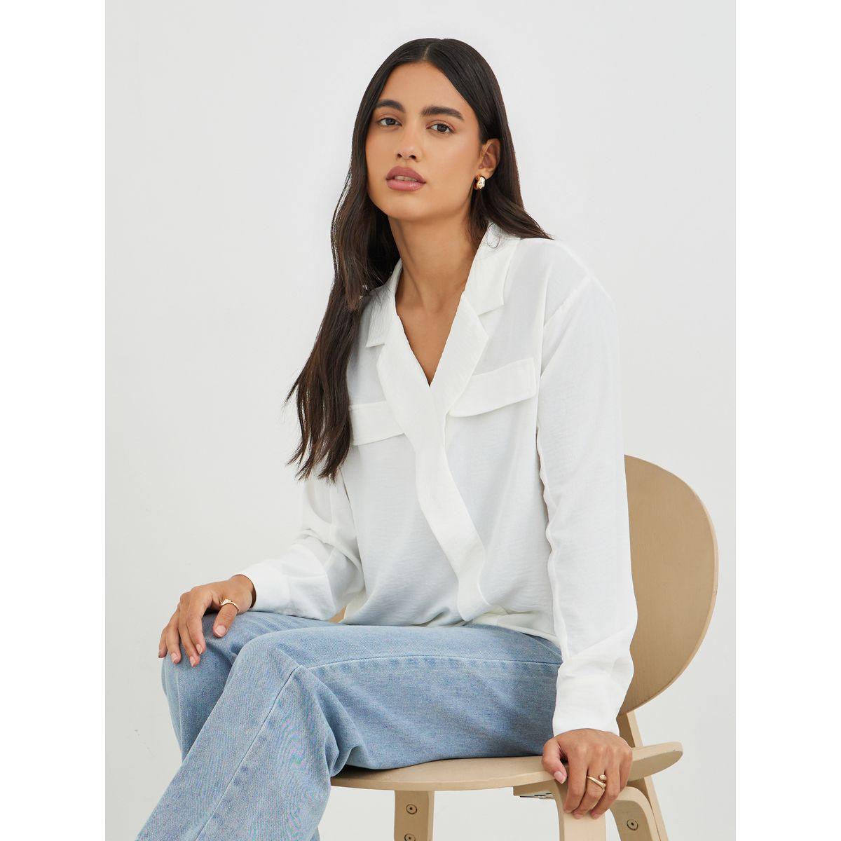 Styli Solid Oversized Wrap Look Blouse with Notch Lapel-women-clothing-shirtsandblouses-blouses-image-1