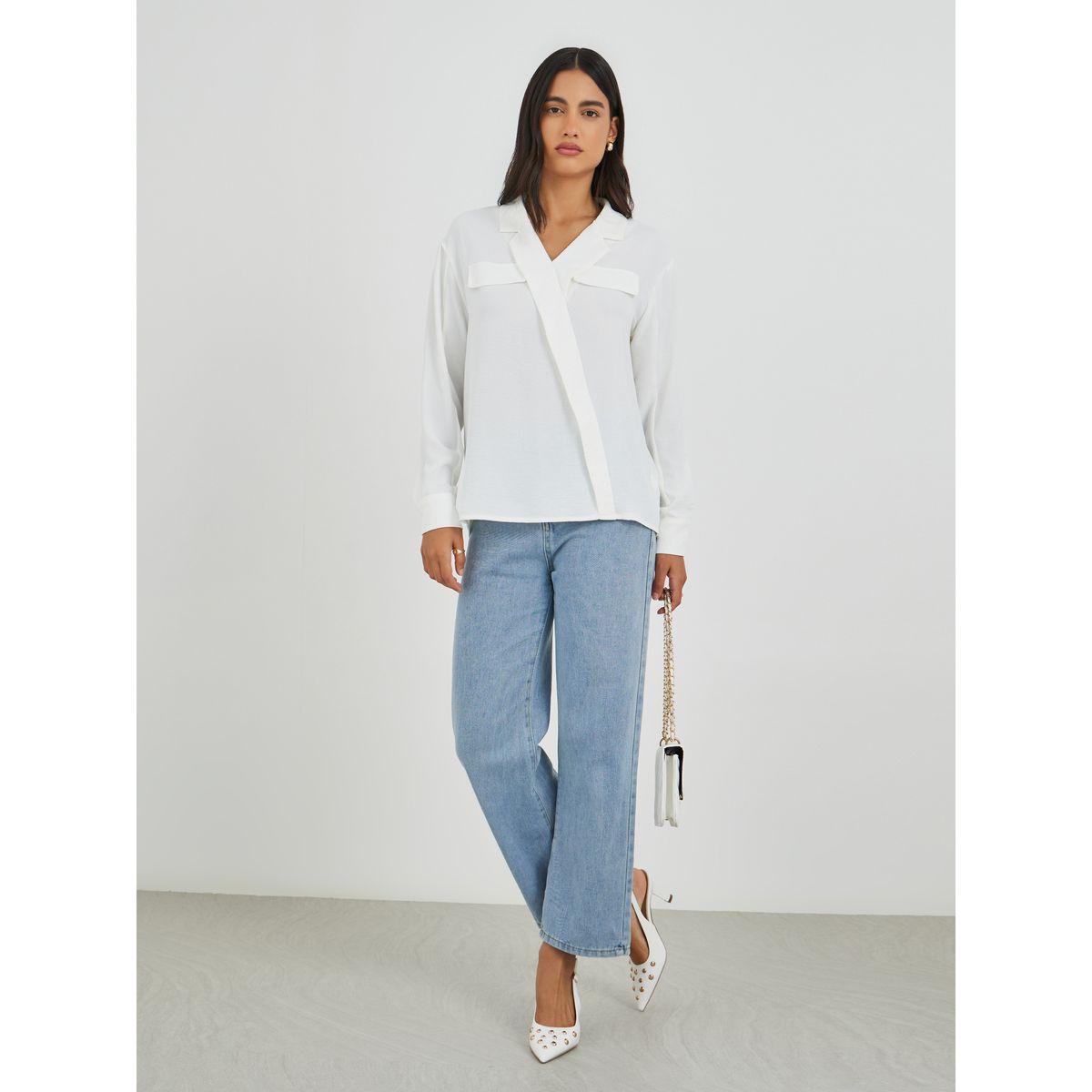 Styli Solid Oversized Wrap Look Blouse with Notch Lapel-women-clothing-shirtsandblouses-blouses-image-2