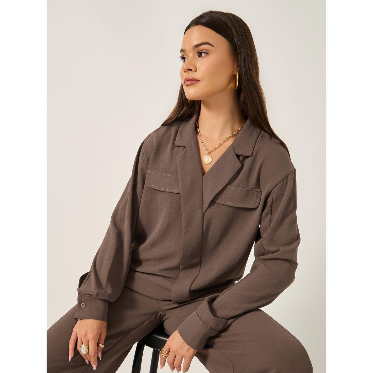 Styli Solid Oversized Wrap Blouse with Notch collar Detail-women-clothing-shirtsandblouses-blouses-image-1