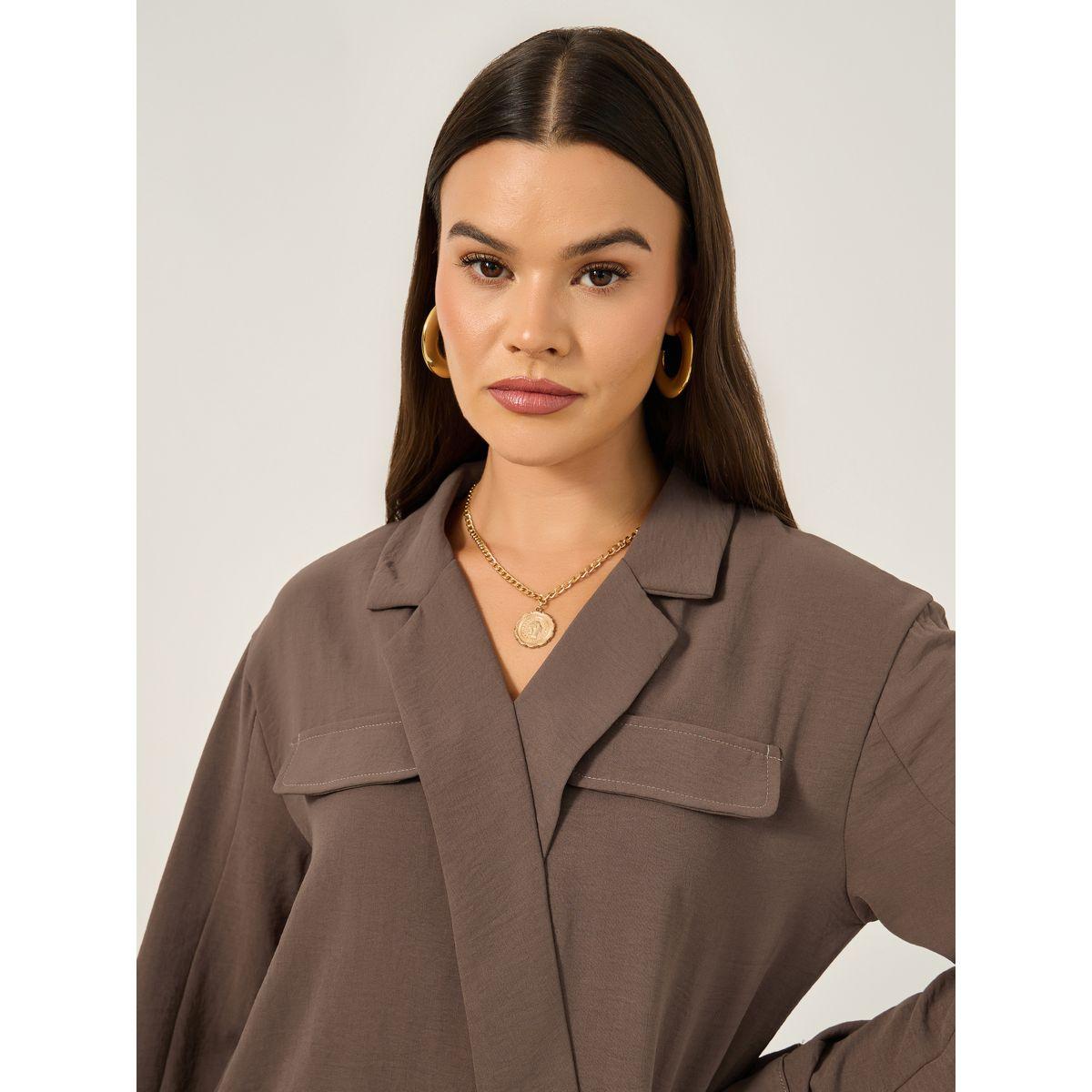 Styli Solid Oversized Wrap Blouse with Notch collar Detail-women-clothing-shirtsandblouses-blouses-image-4