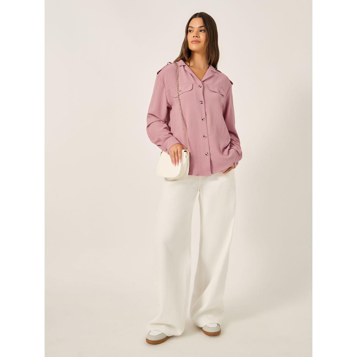 Styli Oversized Notch Collar Longline Shirt with Pocket Detail-women-clothing-shirtsandblouses-shirts-image-2