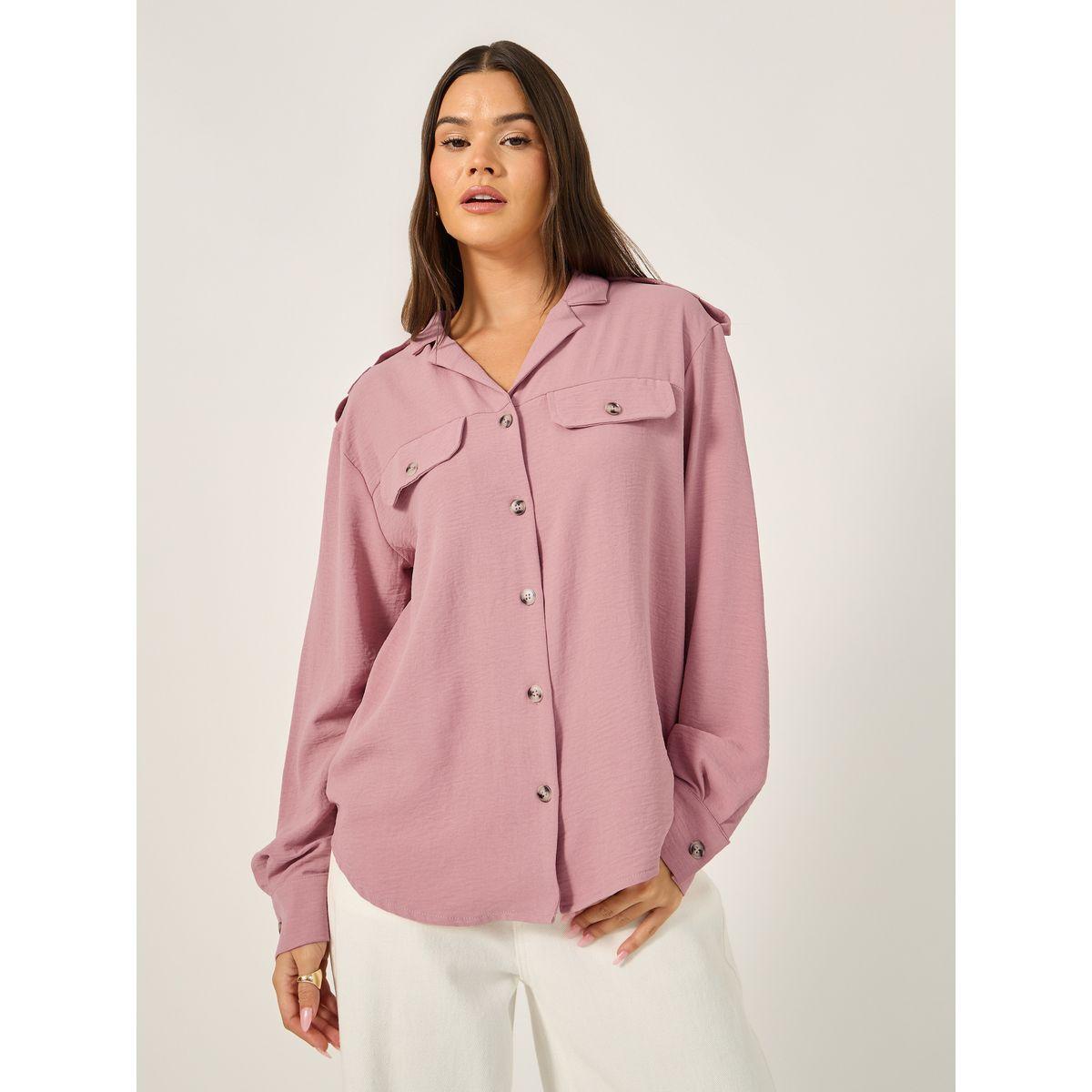Styli Oversized Notch Collar Longline Shirt with Pocket Detail-women-clothing-shirtsandblouses-shirts-image-3