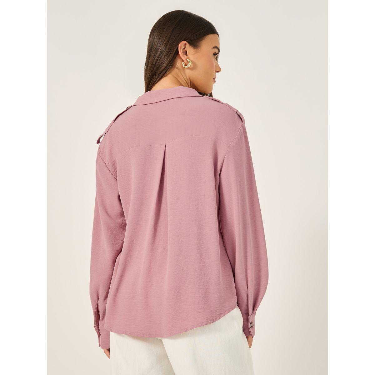 Styli Oversized Notch Collar Longline Shirt with Pocket Detail-women-clothing-shirtsandblouses-shirts-image-5