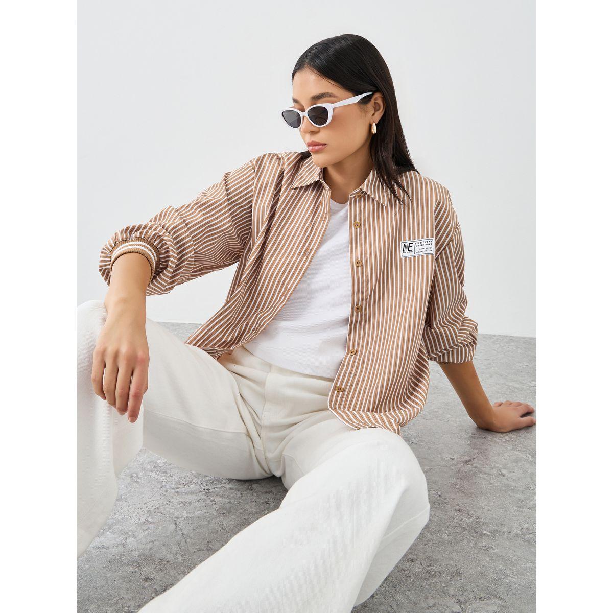 Styli Striped Cuffed Long Sleeve Buttoned Shirt-women-clothing-shirtsandblouses-shirts-image-1