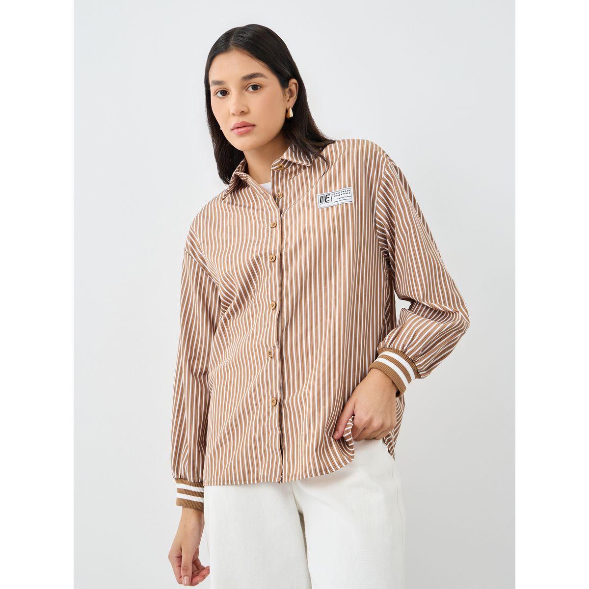 Styli Striped Cuffed Long Sleeve Buttoned Shirt-women-clothing-shirtsandblouses-shirts-image-3