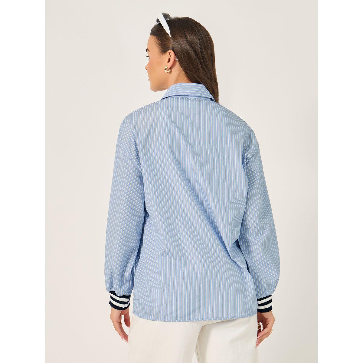 Styli Oversized Striped Collared Shirt with Patch Detail-women-clothing-shirtsandblouses-shirts-image-5