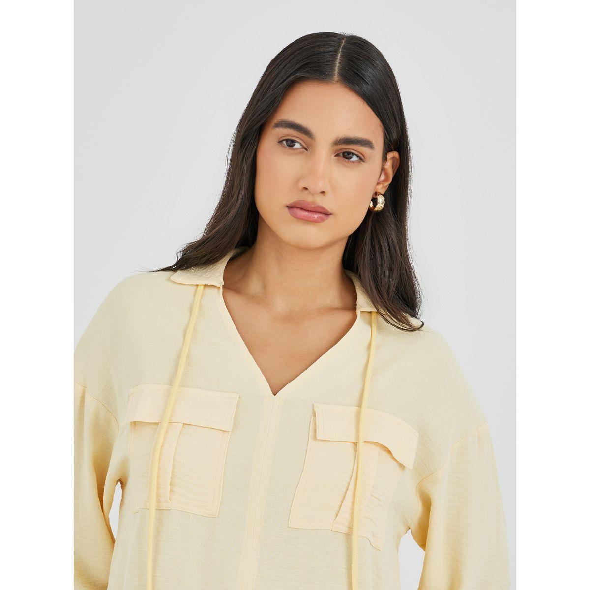 بلوزة سادة بجيوب على الصدر وأربطة-women-clothing-shirtsandblouses-blouses-image-2