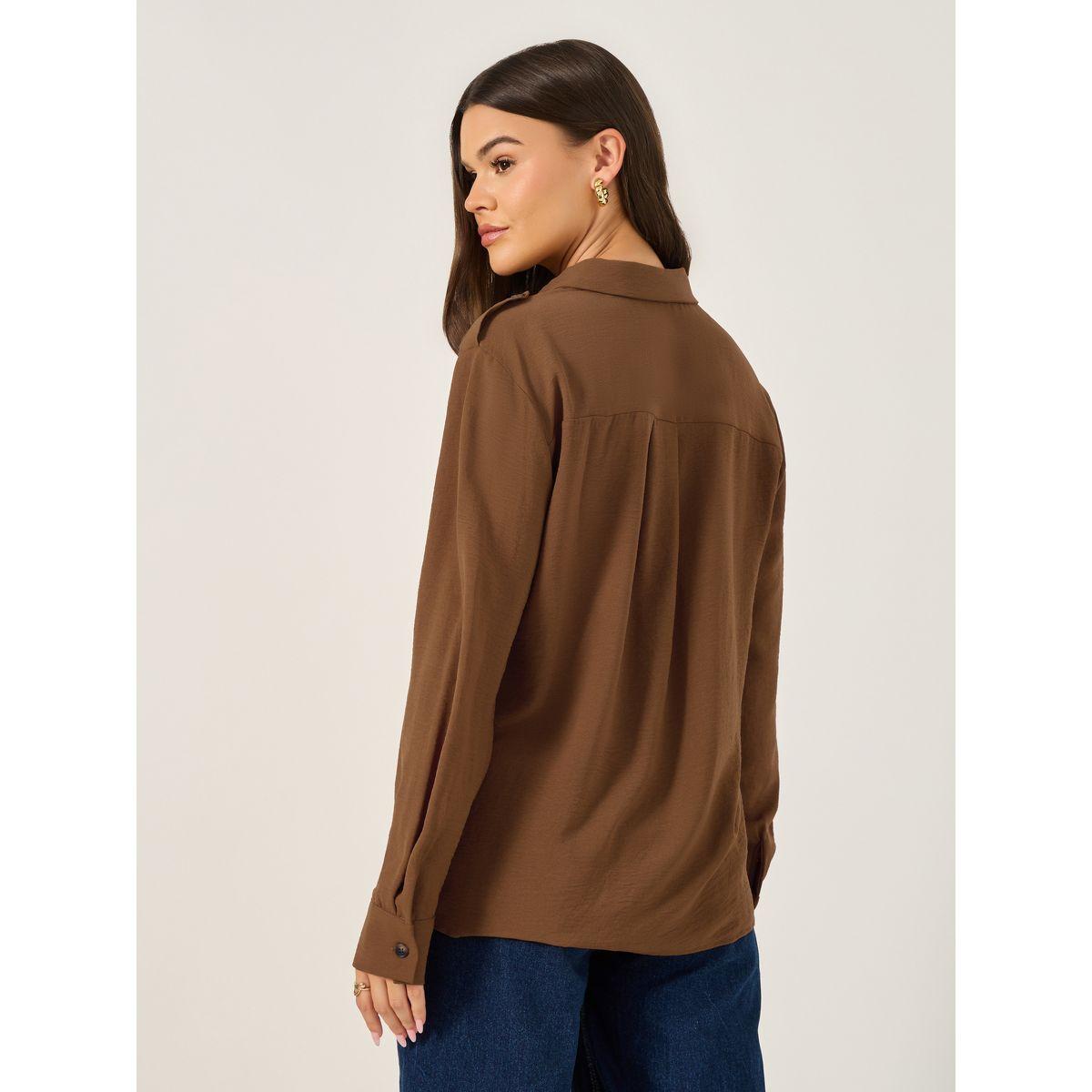 Styli Solid Long Sleeve Shirt with Utility Pocket Detail-women-clothing-shirtsandblouses-shirts-image-5