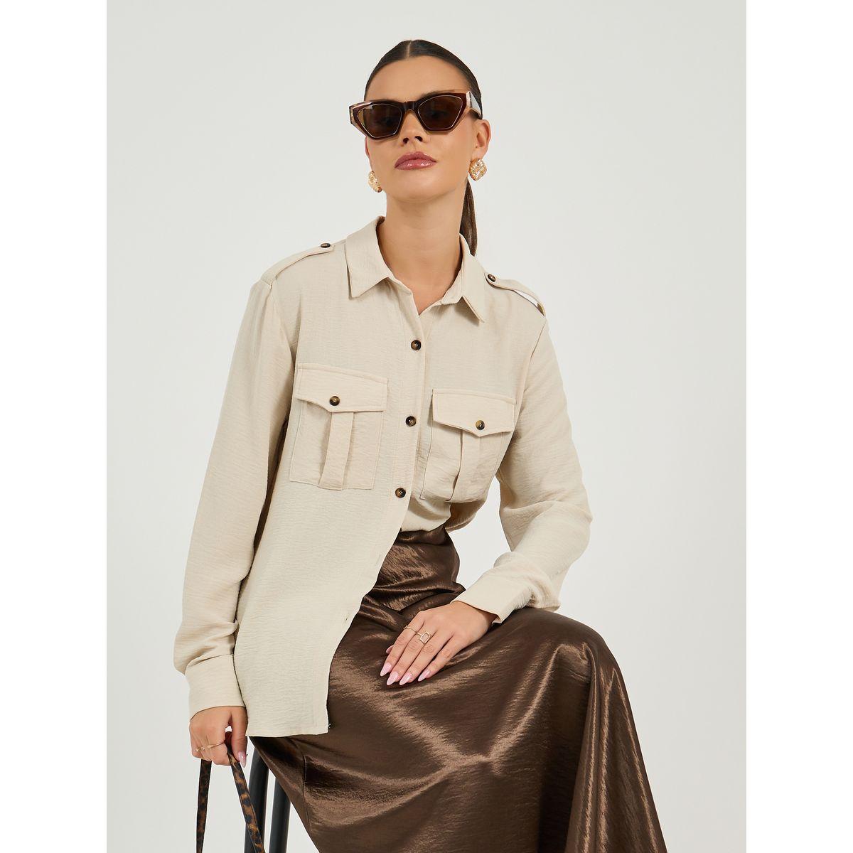 بلوزة بقصة عادية وتفاصيل جيوب-women-clothing-shirtsandblouses-shirts-image-1