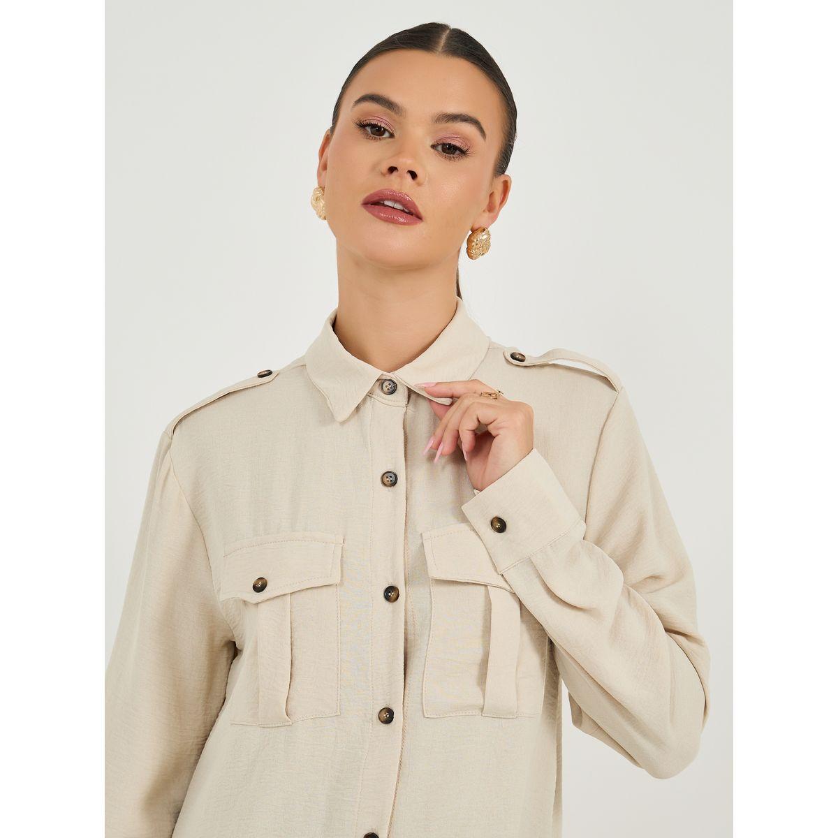 بلوزة بقصة عادية وتفاصيل جيوب-women-clothing-shirtsandblouses-shirts-image-3