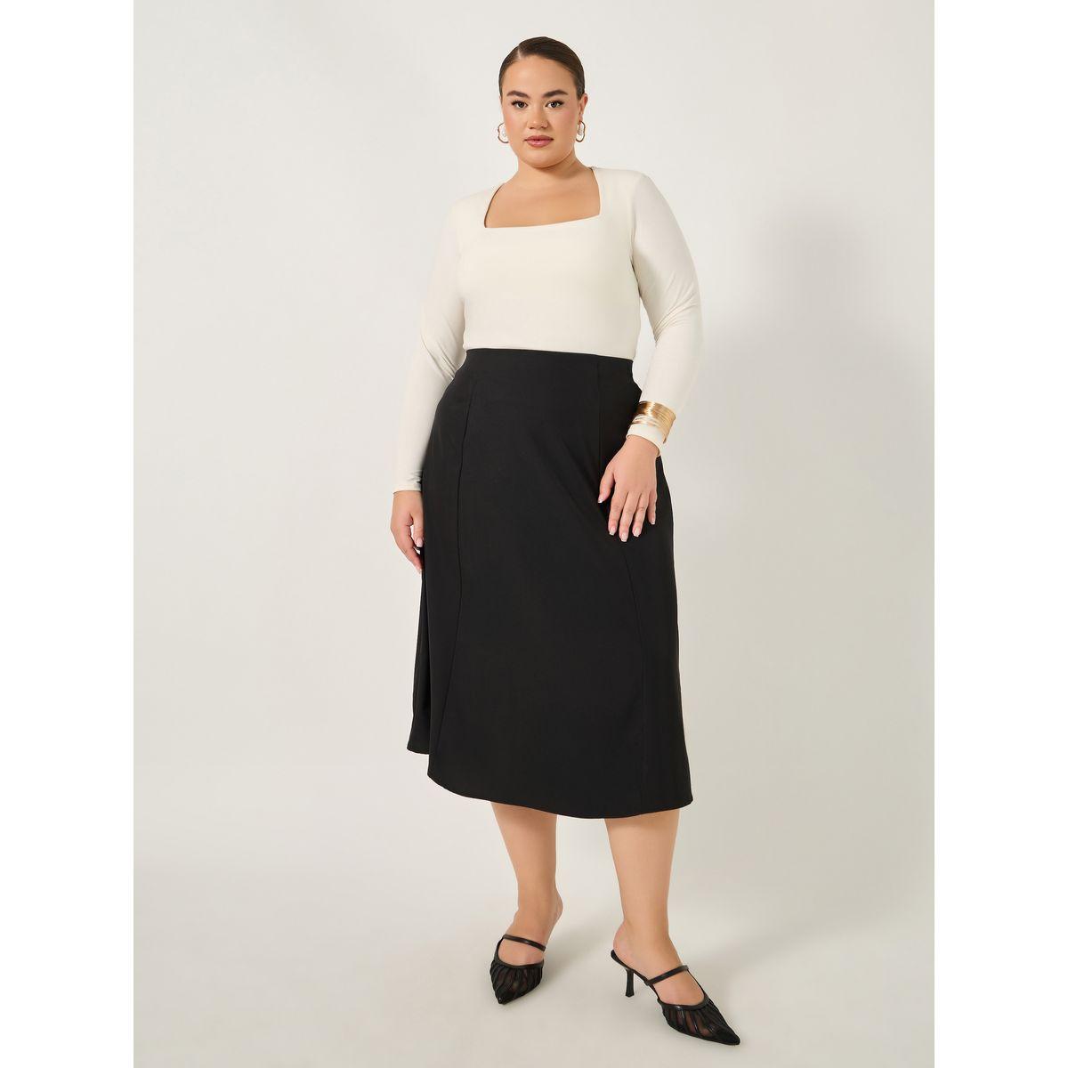 Styli Plus Size Solid High Rise A-Line Midi Skirt-women-clothing-bottoms-skirts-image-1
