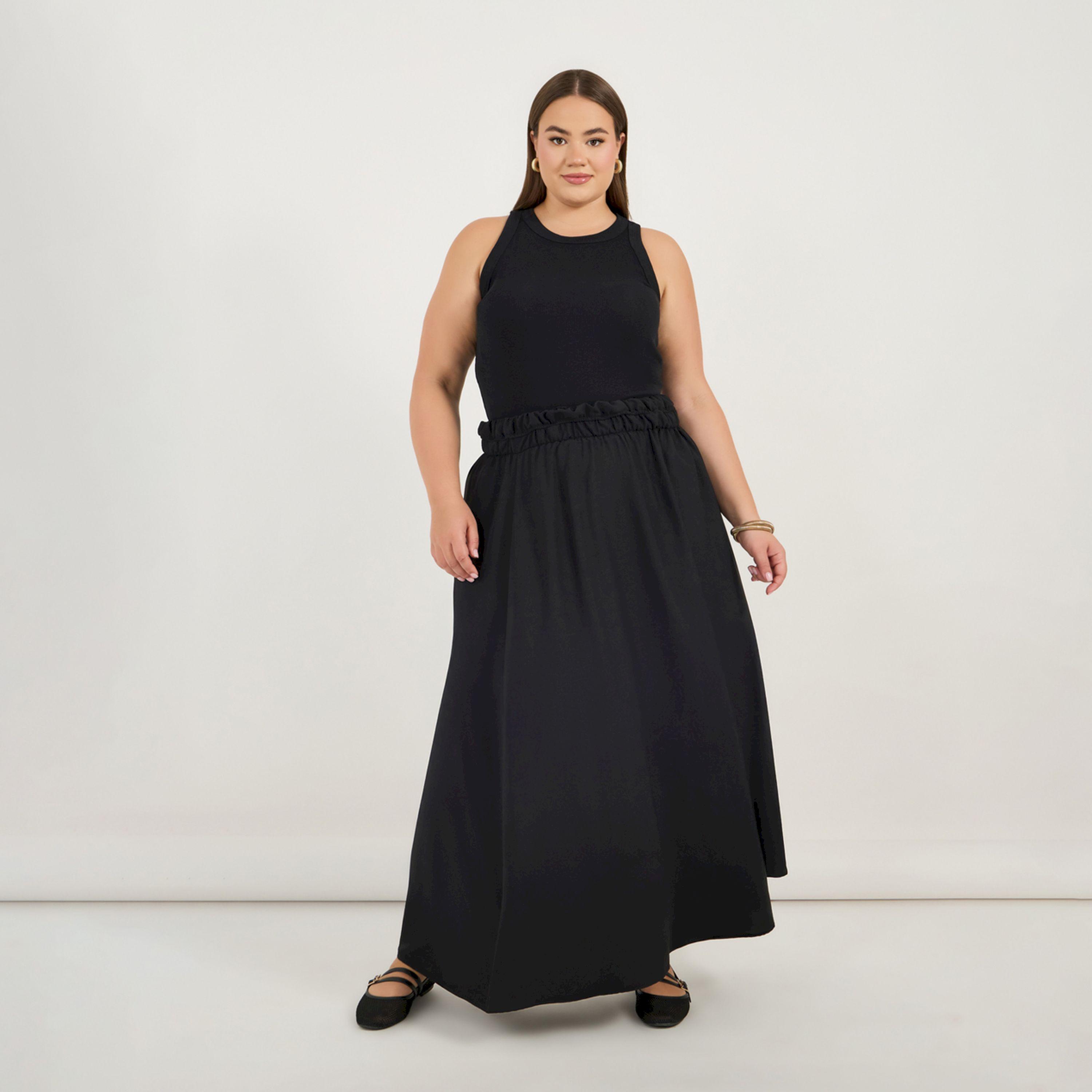 ستايلي - تنورة ماكسي سادة بقصة A وحزام خصر مطاطي مقاس كبير-women-clothing-bottoms-skirts-image-1