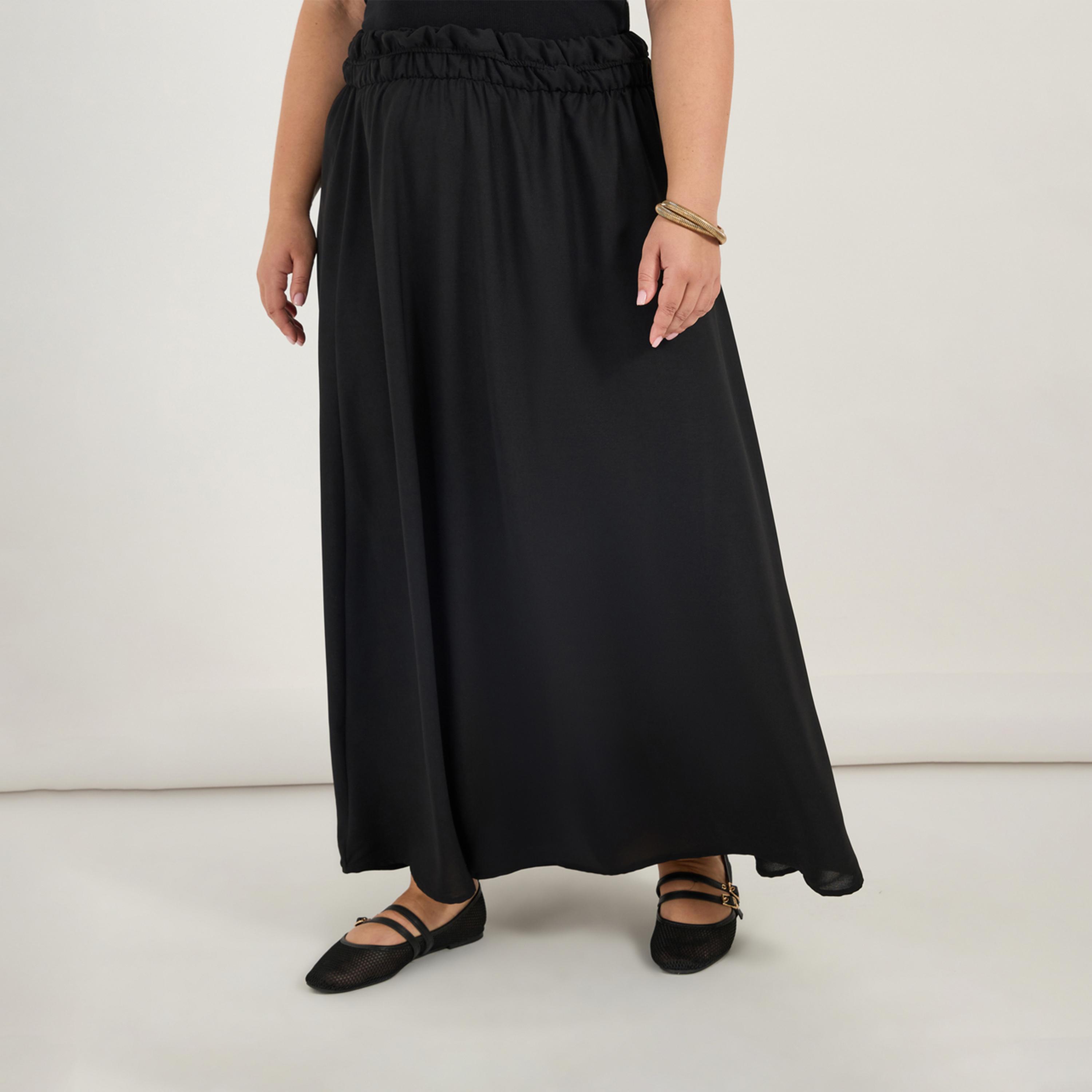 Styli Plus Size Solid Elasticated Waistband A-Line Maxi Skirt-women-clothing-bottoms-skirts-image-2