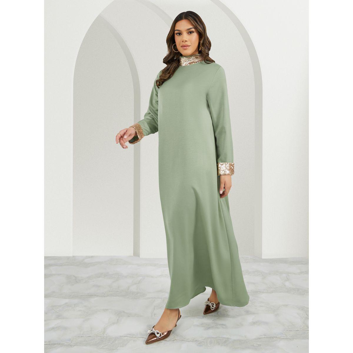Amirah X Styli Embellished Sequins Trims High Neck Jalabiya-women-arabicclothing-jalabiyas-image-1