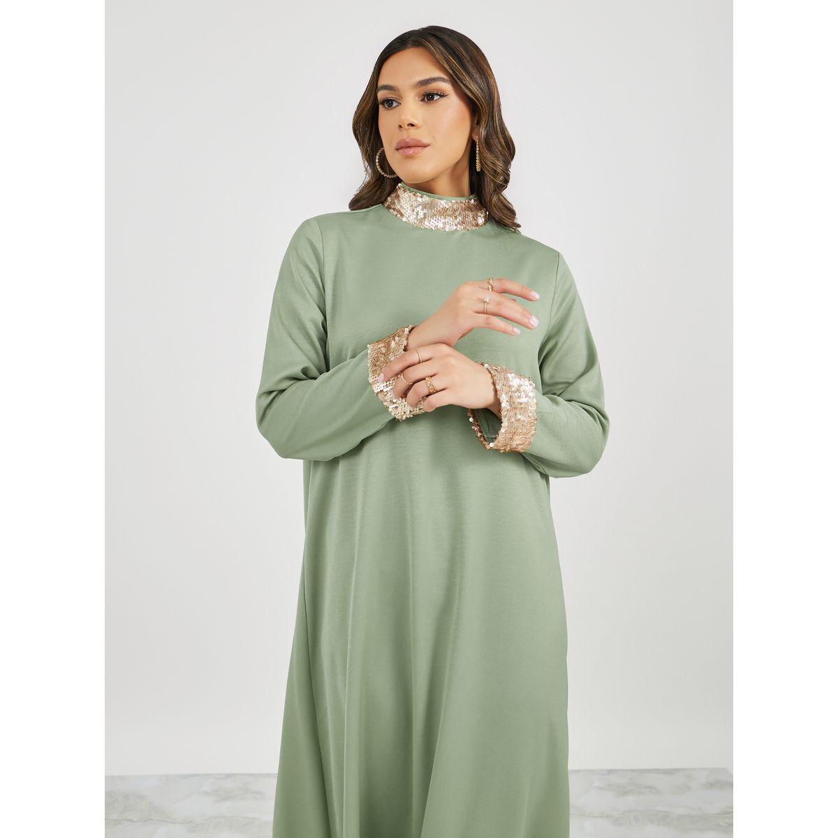 Amirah X Styli Embellished Sequins Trims High Neck Jalabiya-women-arabicclothing-jalabiyas-image-3