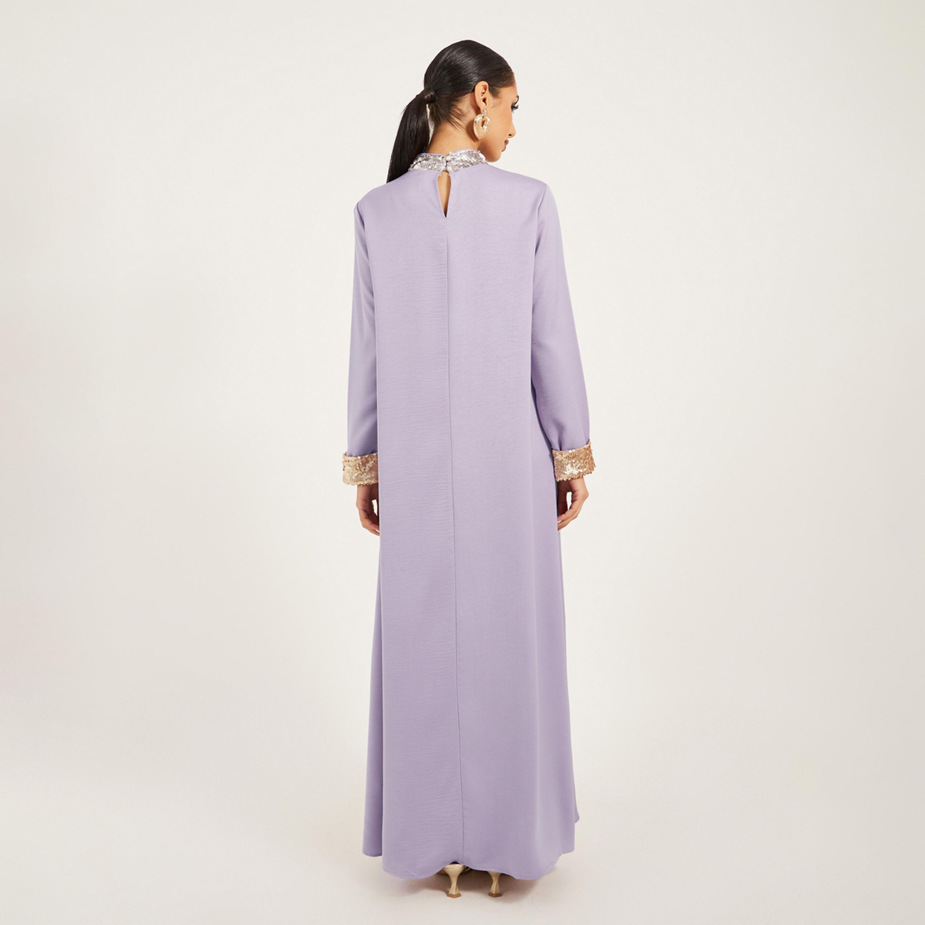 Styli High Neck Full Sleeve Jalabiya With Shimmer Trim-women-arabicclothing-jalabiyas-image-5