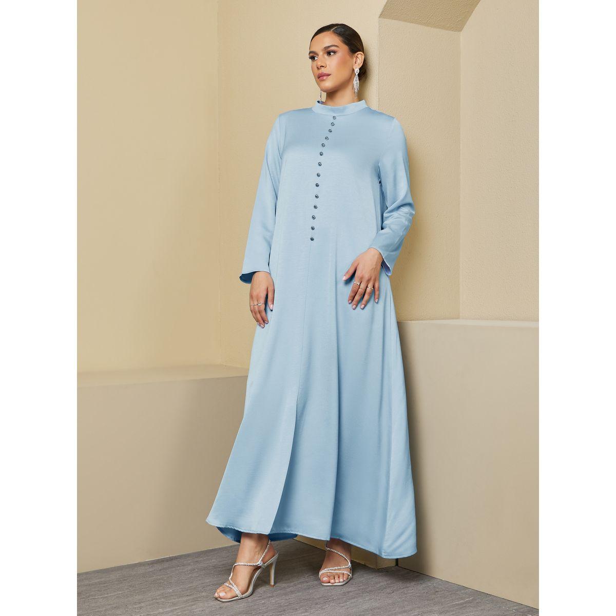 جلابية بياقة قائمة وشق امامي مع أزرار-women-arabicclothing-jalabiyas-image-1