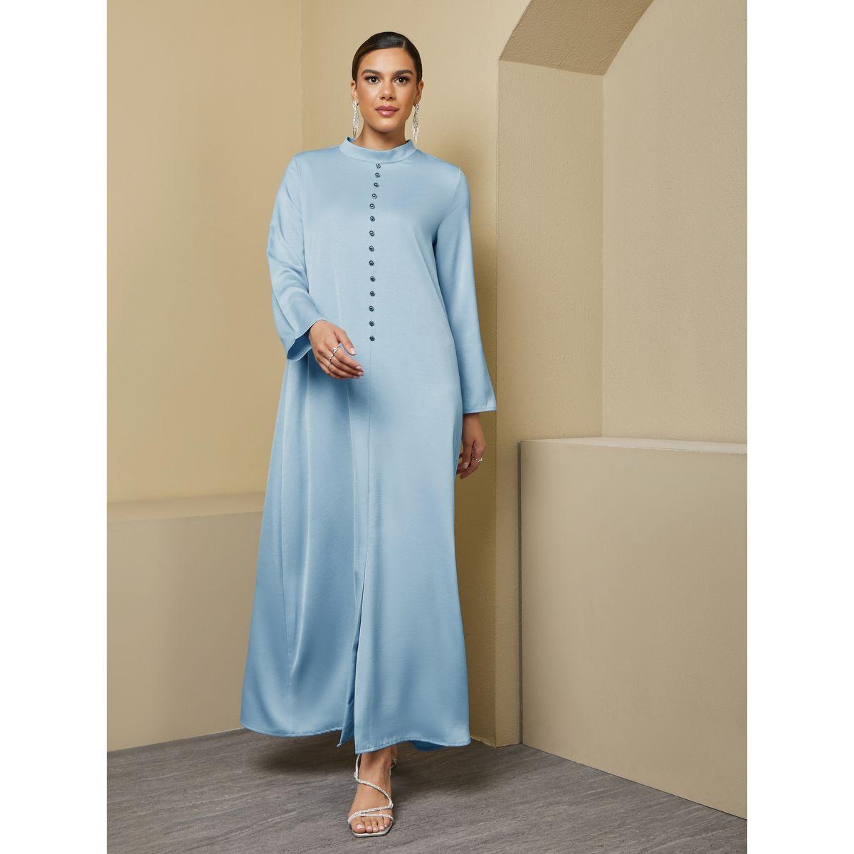 Styli Stand Collar Front Slit Jalabiya with Buttons Details-women-arabicclothing-jalabiyas-image-2