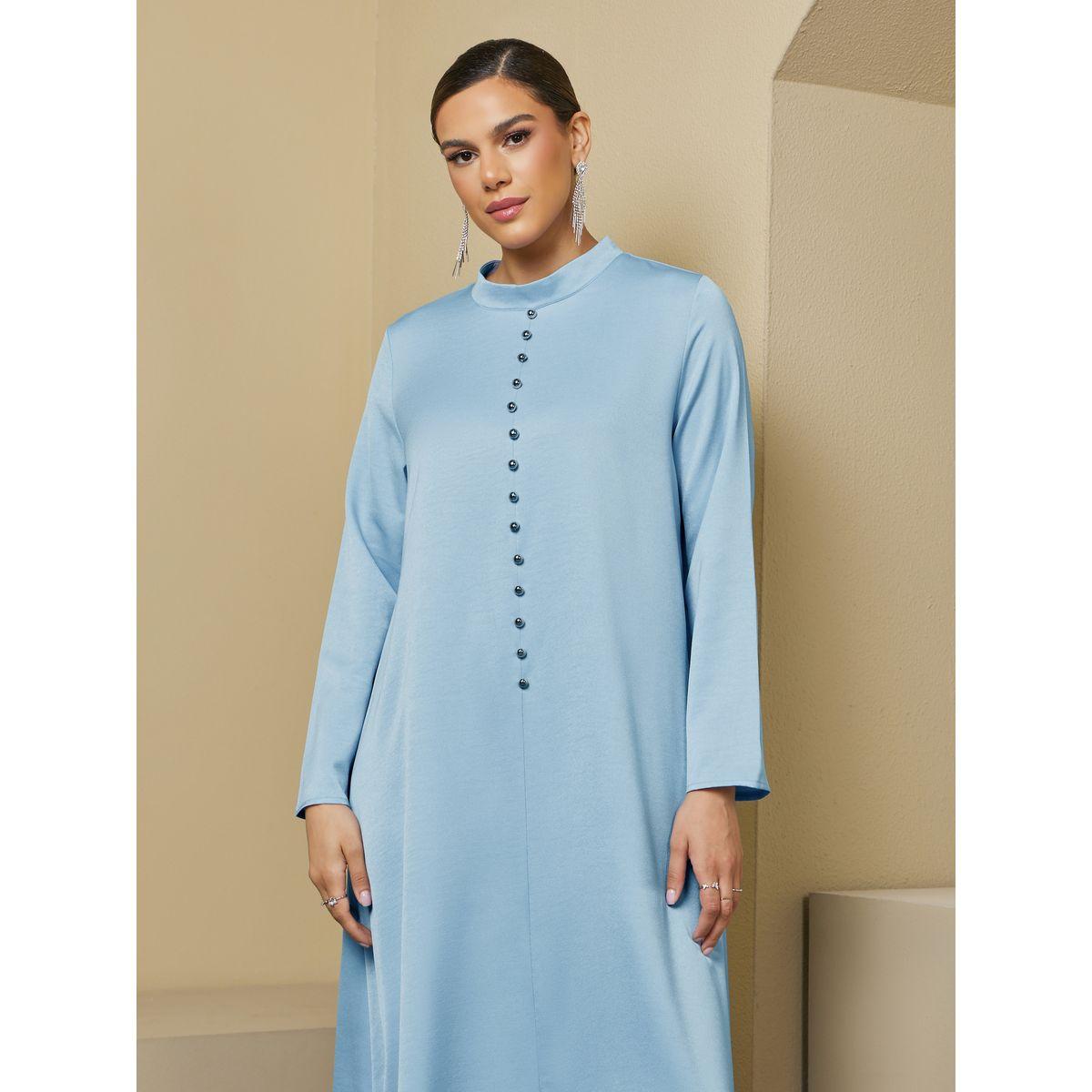 Styli Stand Collar Front Slit Jalabiya with Buttons Details-women-arabicclothing-jalabiyas-image-3