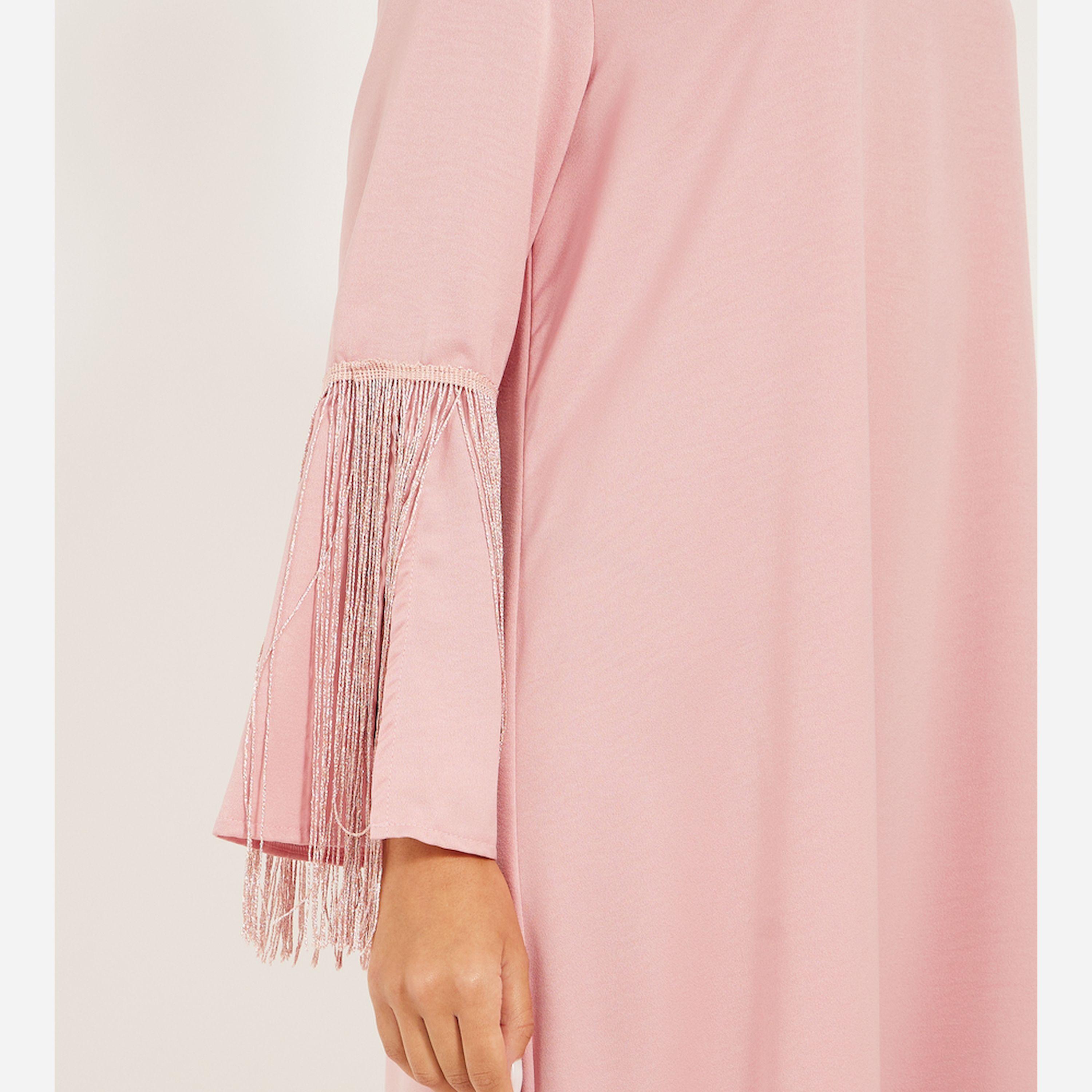 Styli Matte Satin Jalabiya With Tassel Trims At Sleeve Hem-women-arabicclothing-jalabiyas-image-4