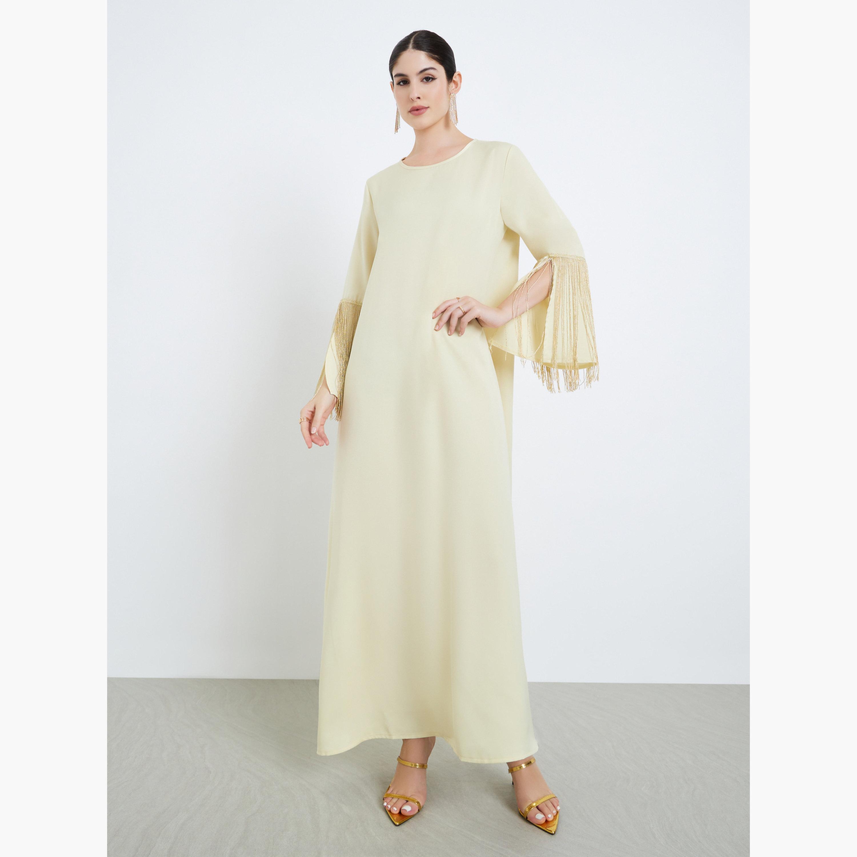 جلابية ساتان بحواف شرابات-women-arabicclothing-jalabiyas-image-1