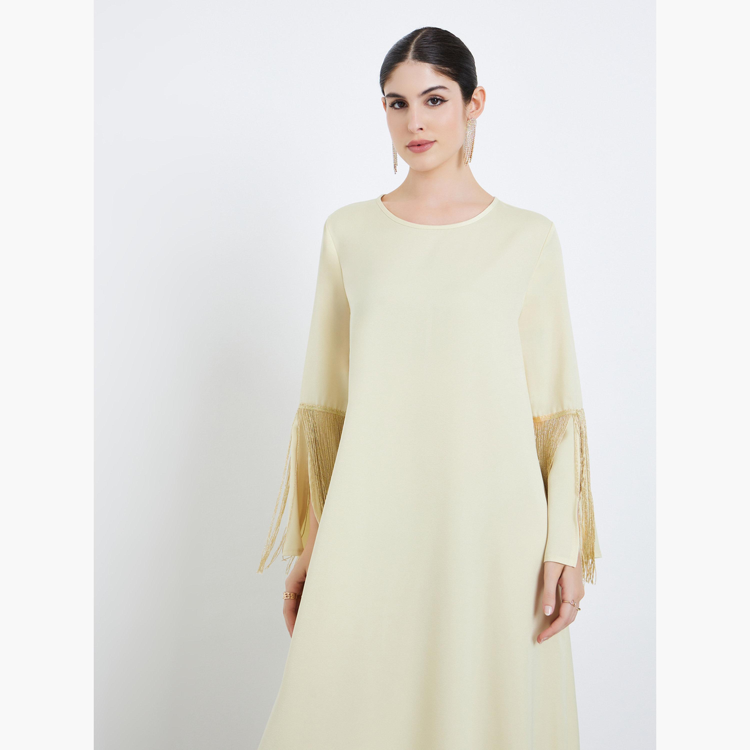 جلابية ساتان بحواف شرابات-women-arabicclothing-jalabiyas-image-2