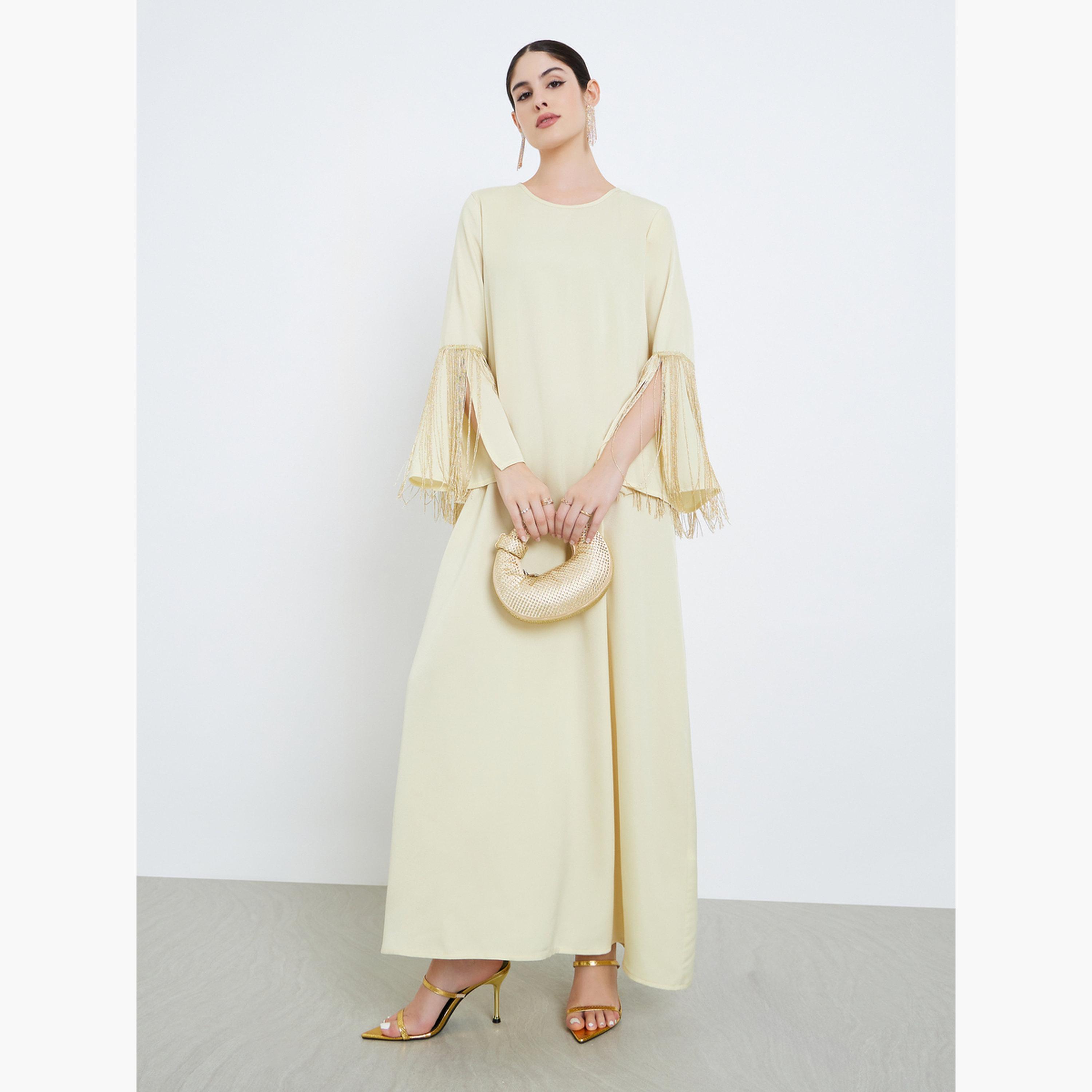 جلابية ساتان بحواف شرابات-women-arabicclothing-jalabiyas-image-3