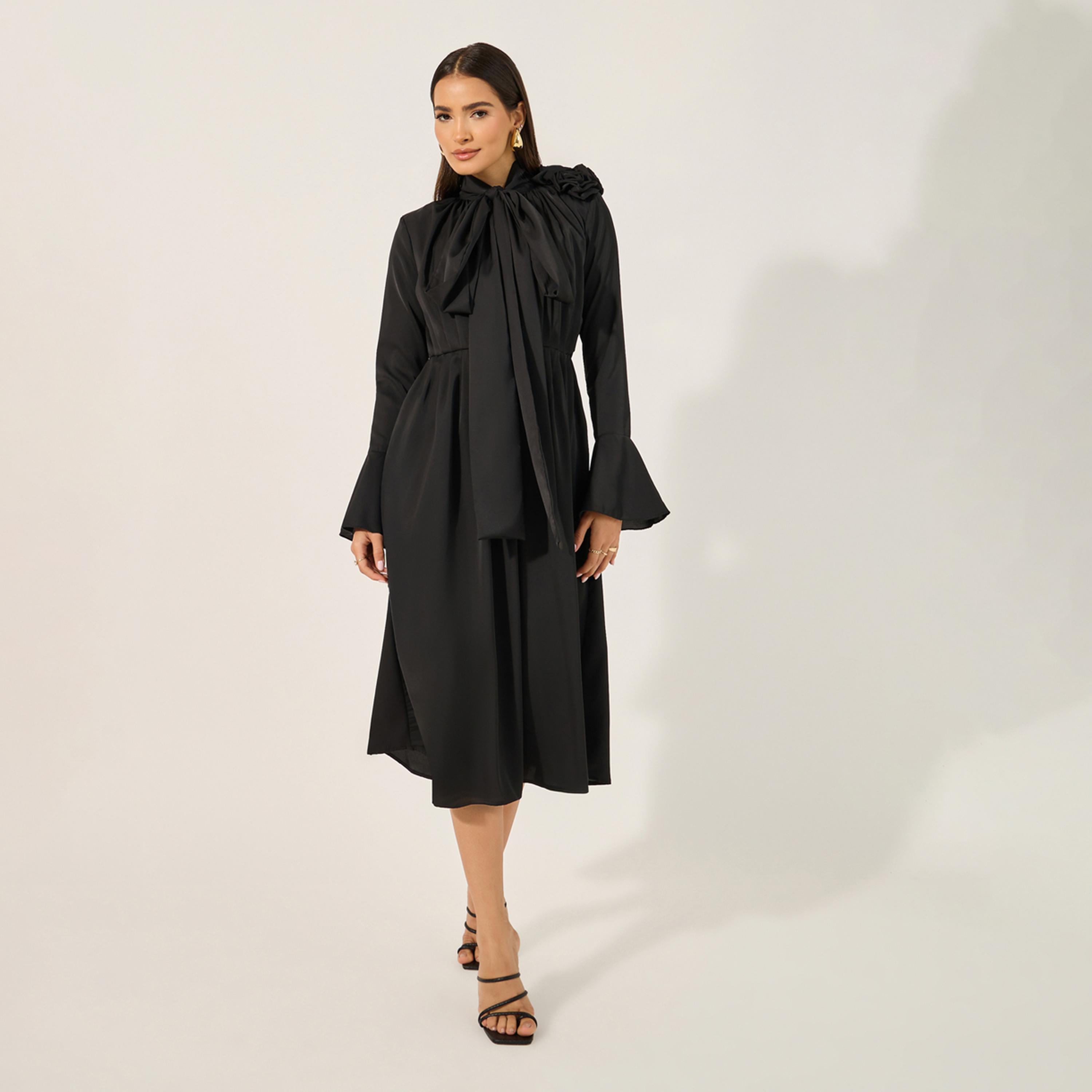 ستايلي - فستان متوسط الطول بأكمام طويلة وقصة A-women-clothing-dresses-image-2