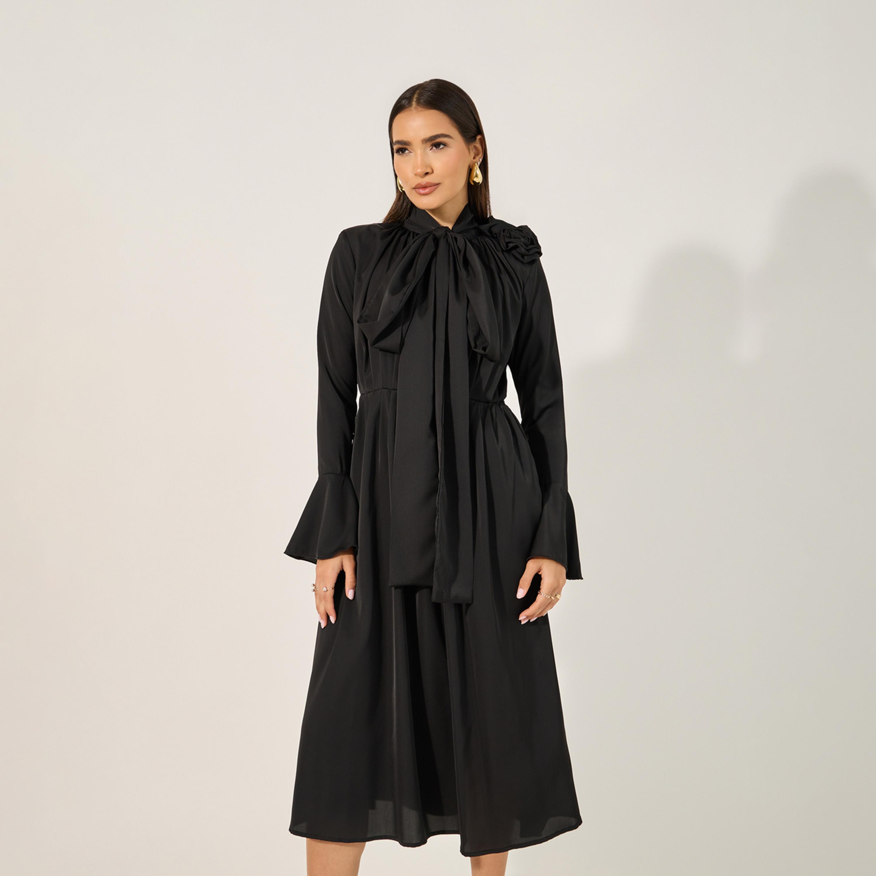 ستايلي - فستان متوسط الطول بأكمام طويلة وقصة A-women-clothing-dresses-image-3