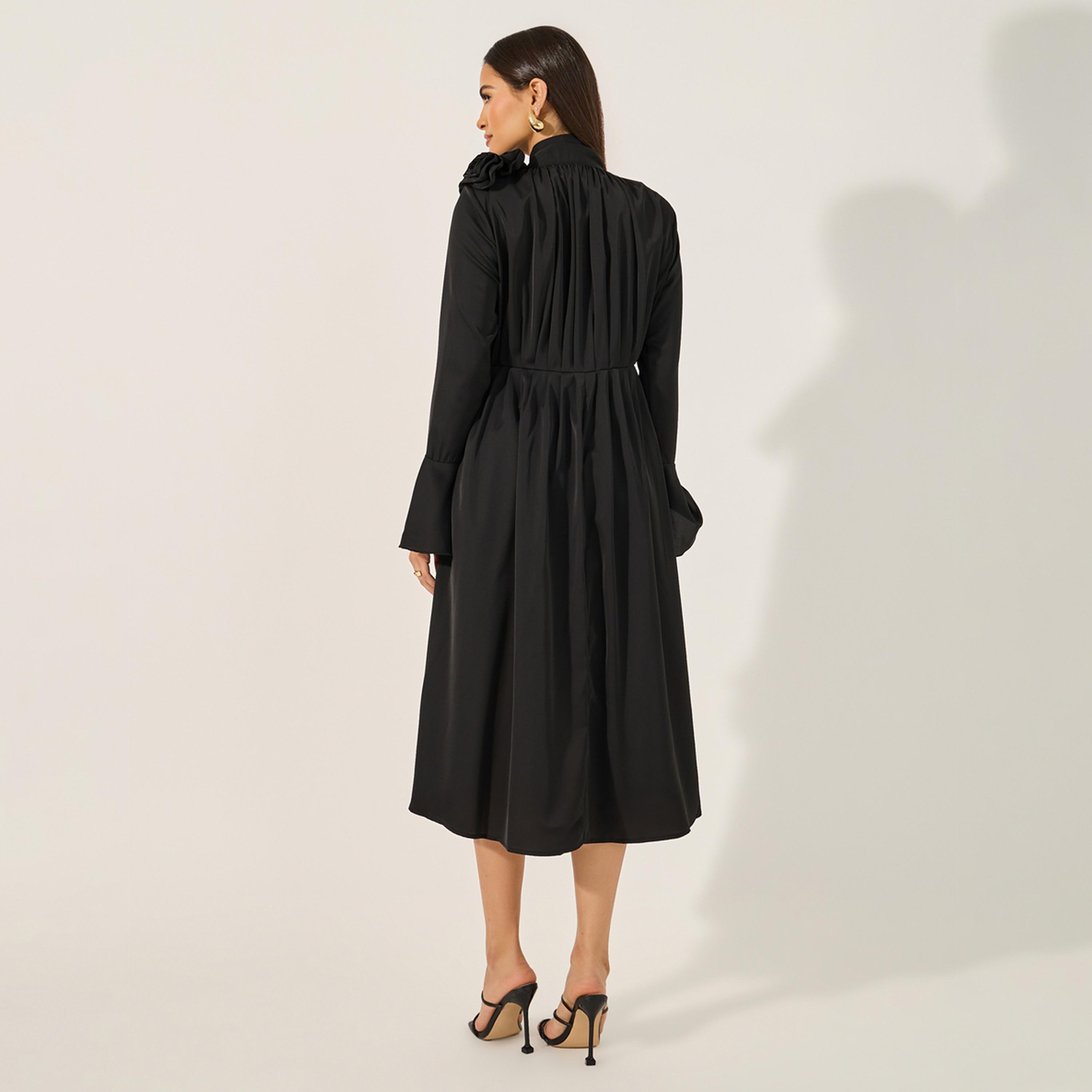 Styli Plain Long Sleeves A-Line Midi Dress-women-clothing-dresses-image-5