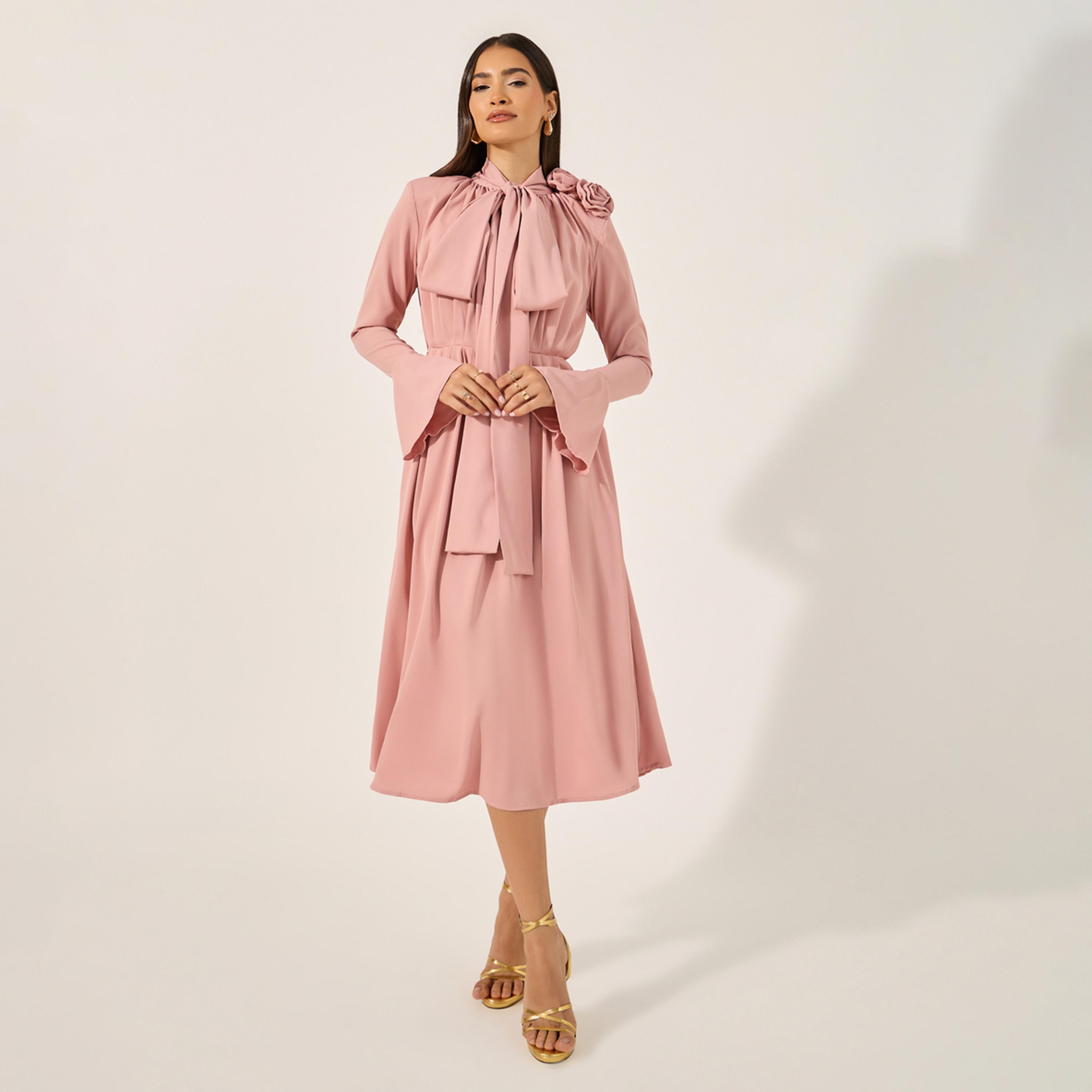 ستايلي - فستان متوسط الطول بأكمام طويلة وقصة A-women-clothing-dresses-image-1
