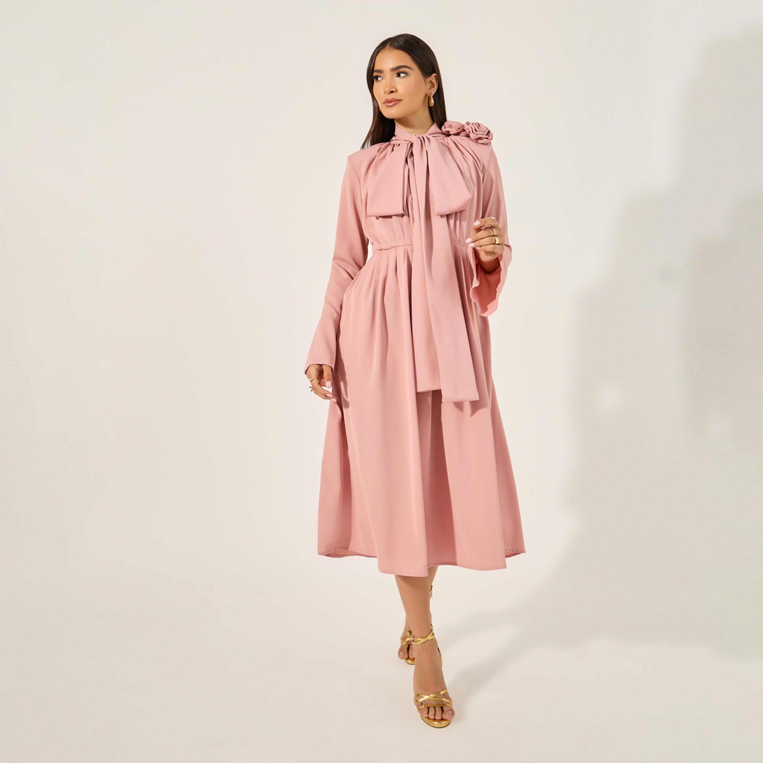 ستايلي - فستان متوسط الطول بأكمام طويلة وقصة A-women-clothing-dresses-image-2