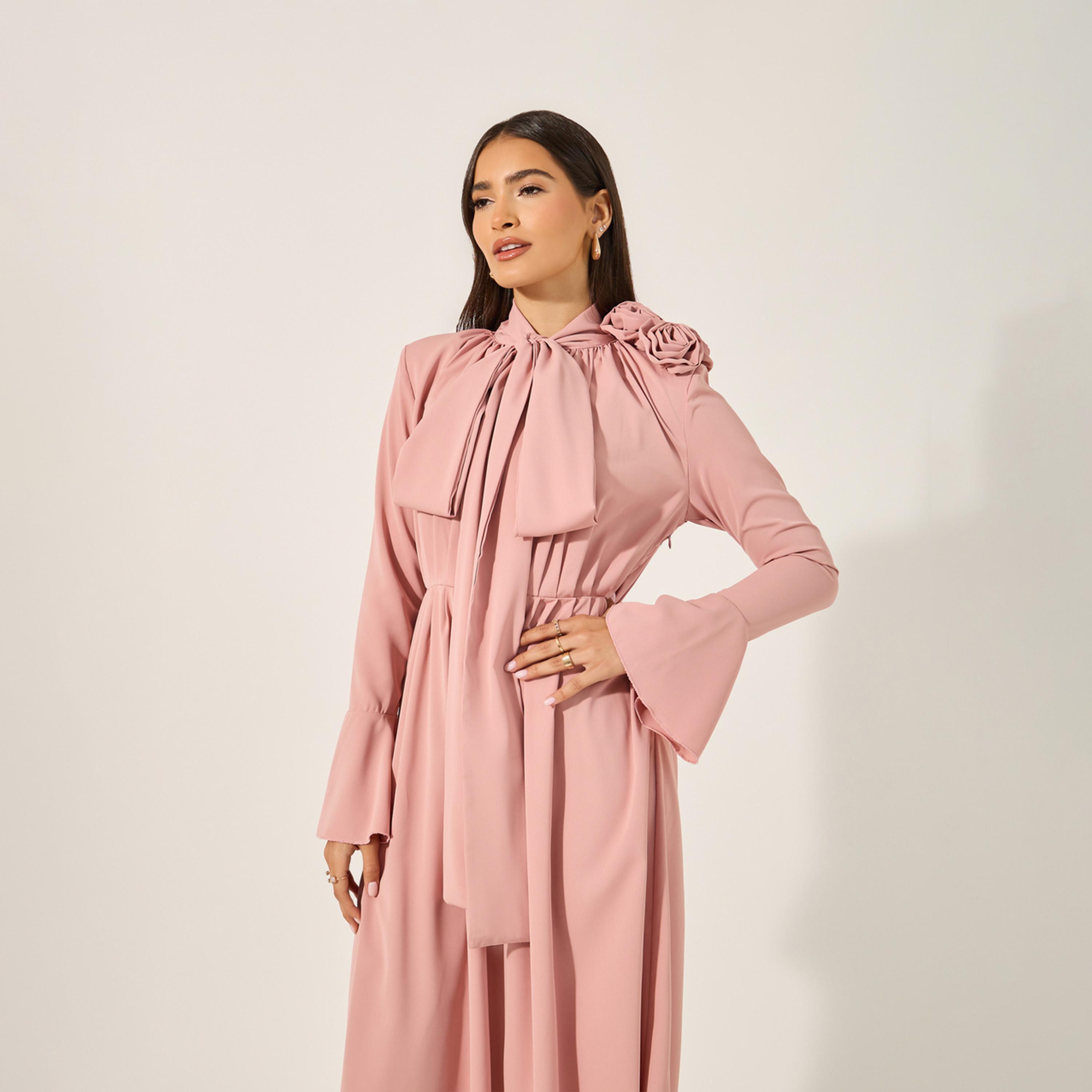 Styli Plain Long Sleeves A-Line Midi Dress-women-clothing-dresses-image-3