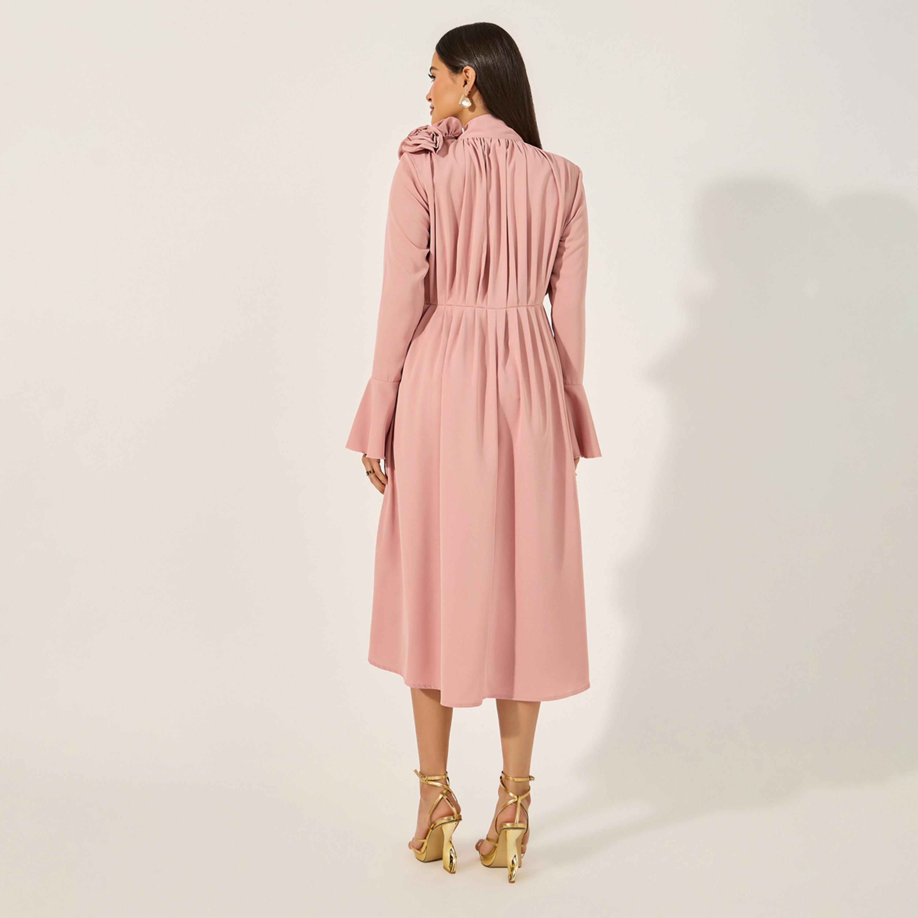 Styli Plain Long Sleeves A-Line Midi Dress-women-clothing-dresses-image-5