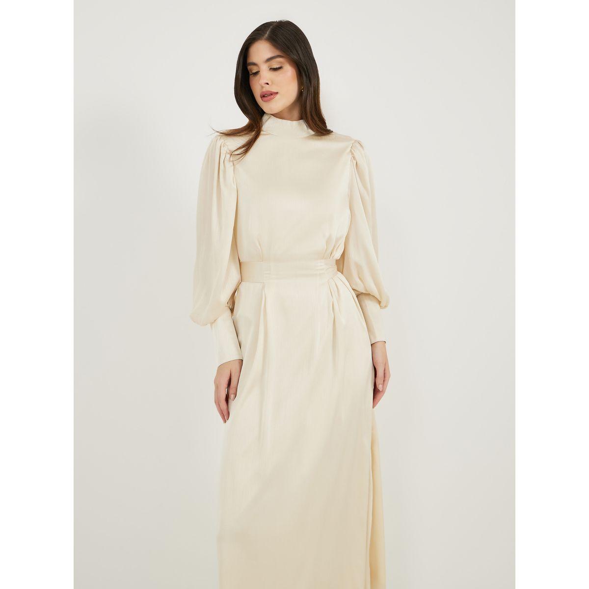 فستان طويل بأكمام بالون وربطة خصر-women-clothing-dresses-image-3