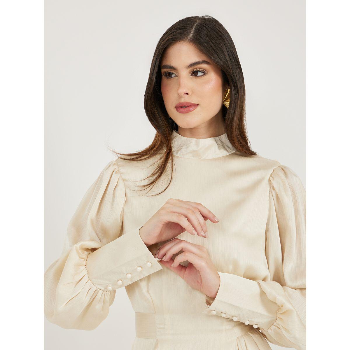 فستان طويل بأكمام بالون وربطة خصر-women-clothing-dresses-image-4