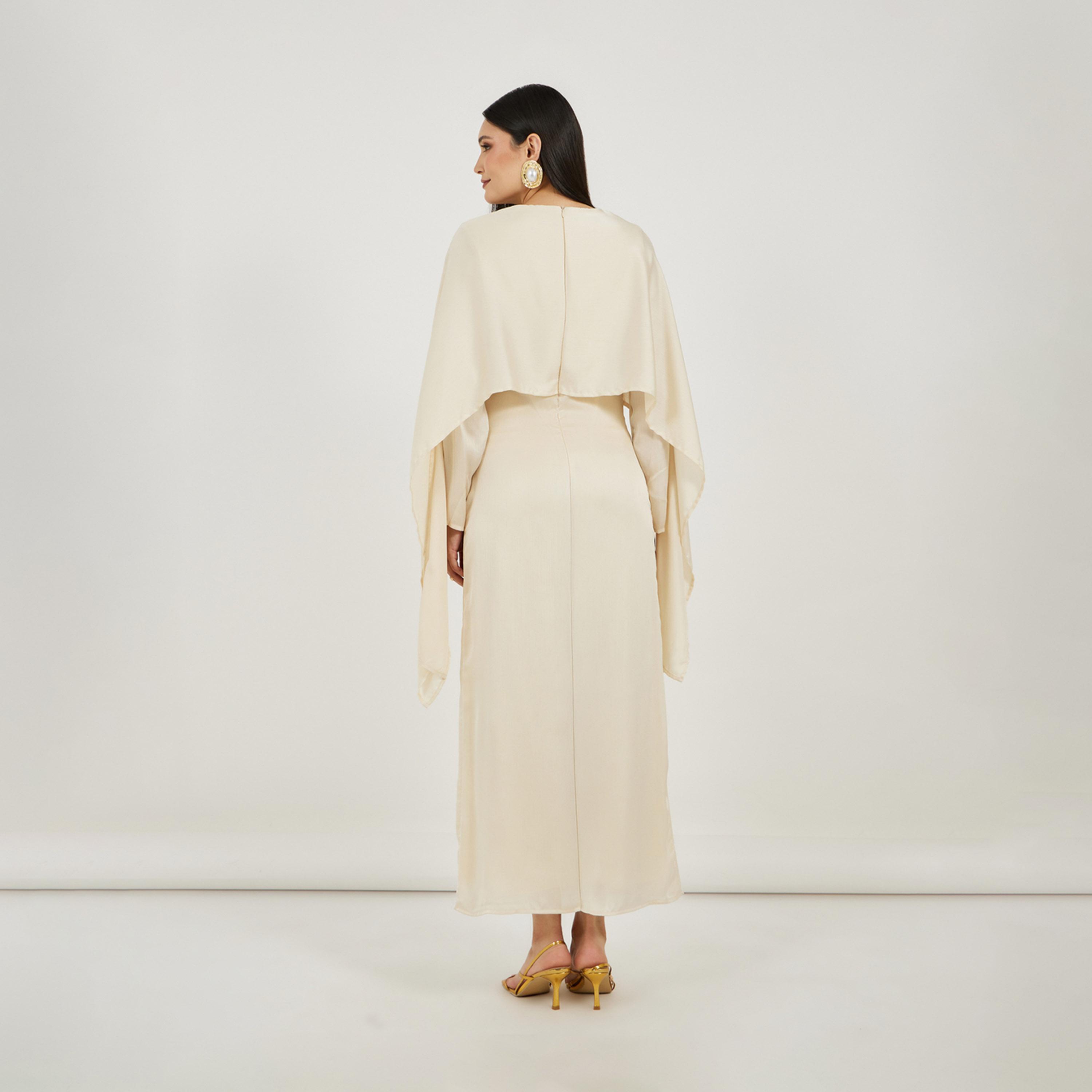 Styli Plain Cape Sleeve Style Shift Maxi Dress-women-clothing-dresses-image-4