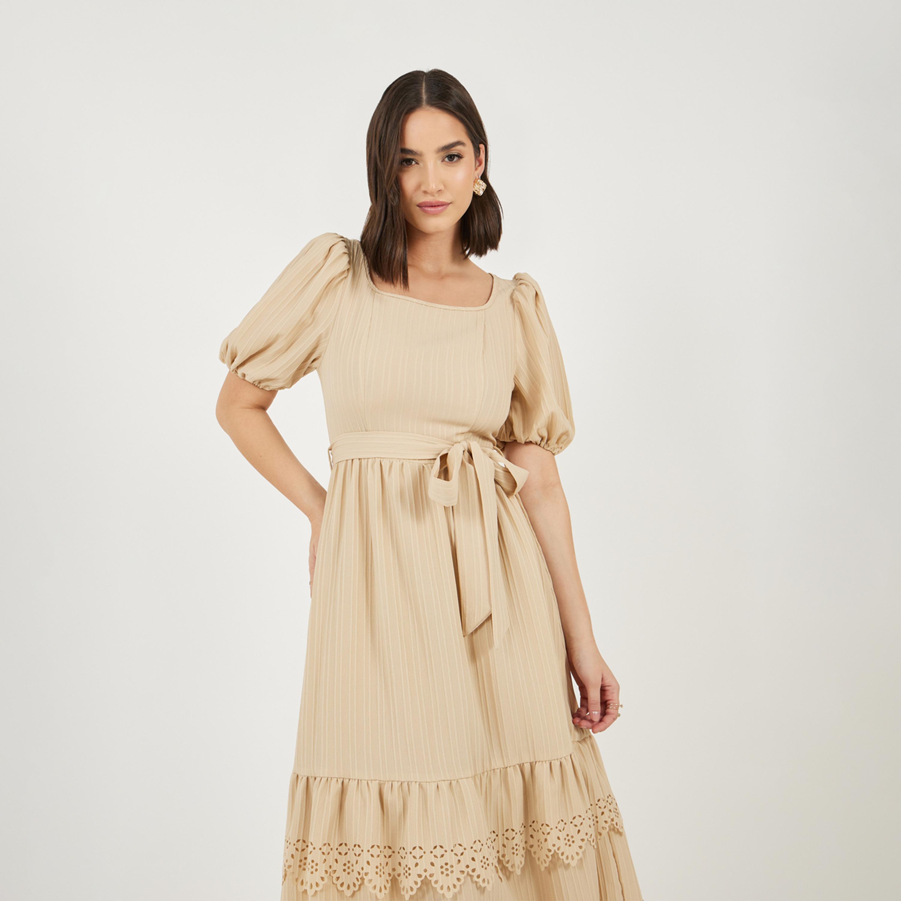 Styli Cutwork Design Square Neck Tiered Maxi Dress-women-clothing-dresses-image-2