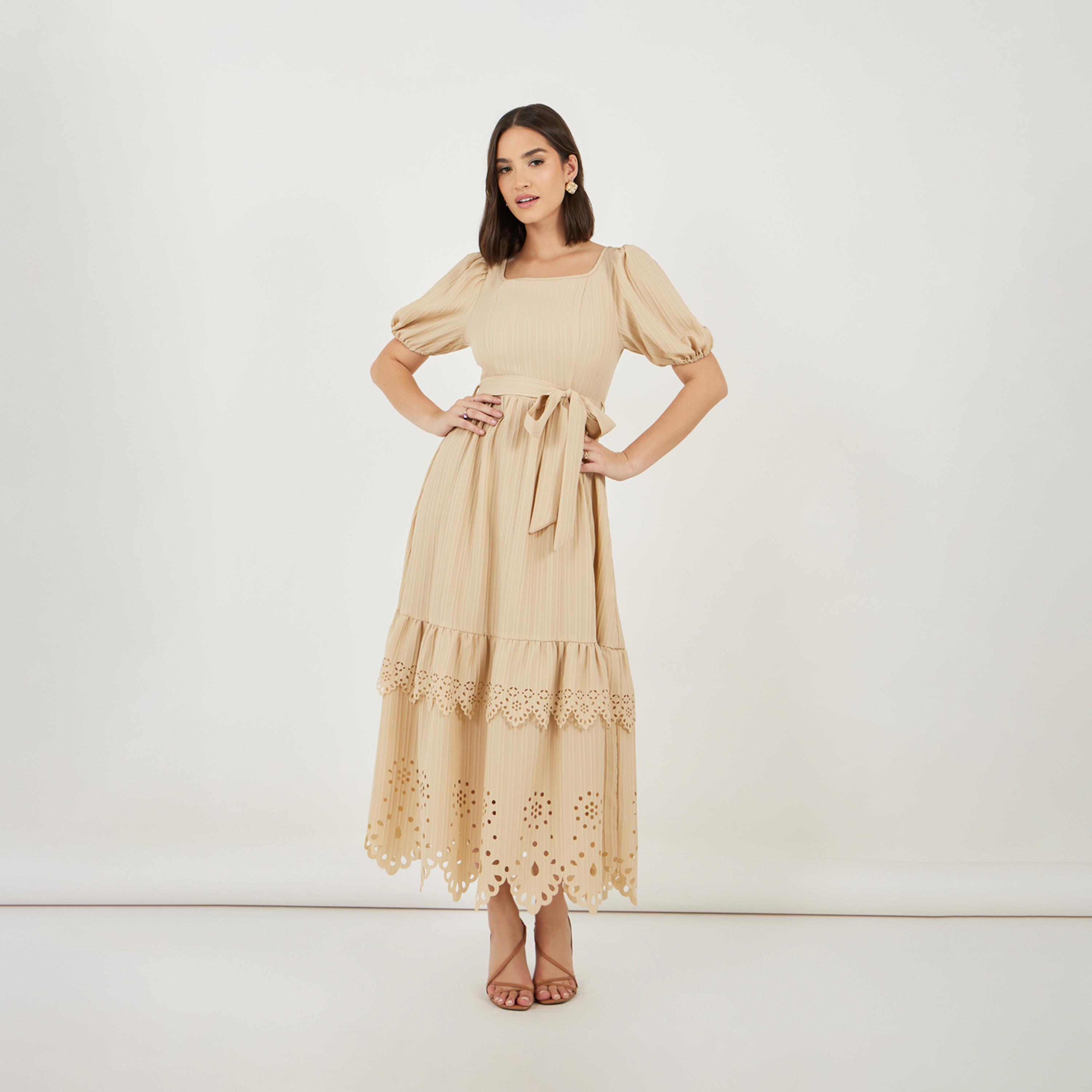 ستايلي - فستان ماكسي متعدد الطبقات بفتحة رقبة مربعة-women-clothing-dresses-image-4