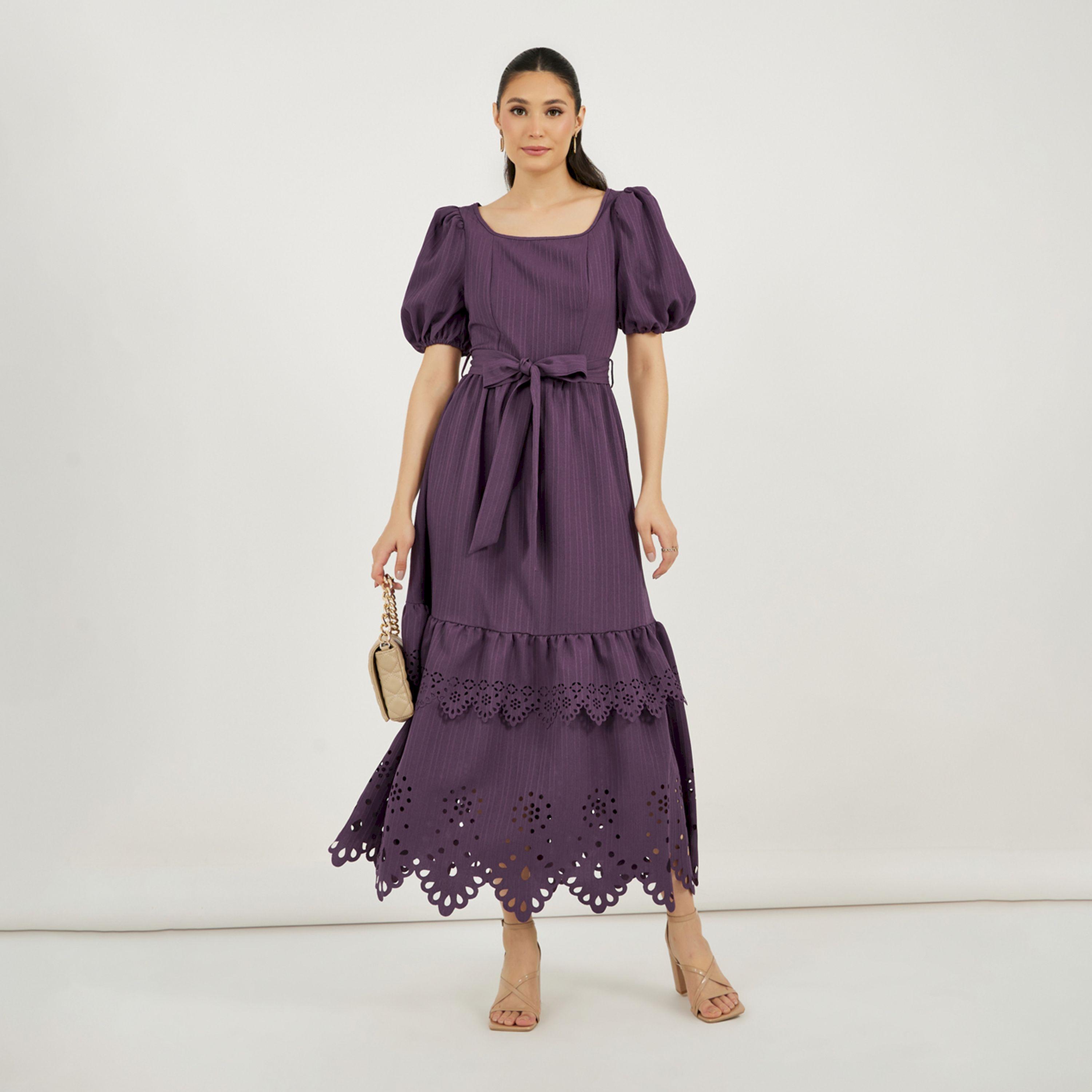 Styli Cutwork Design Square Neck Tiered Maxi Dress-women-clothing-dresses-image-1