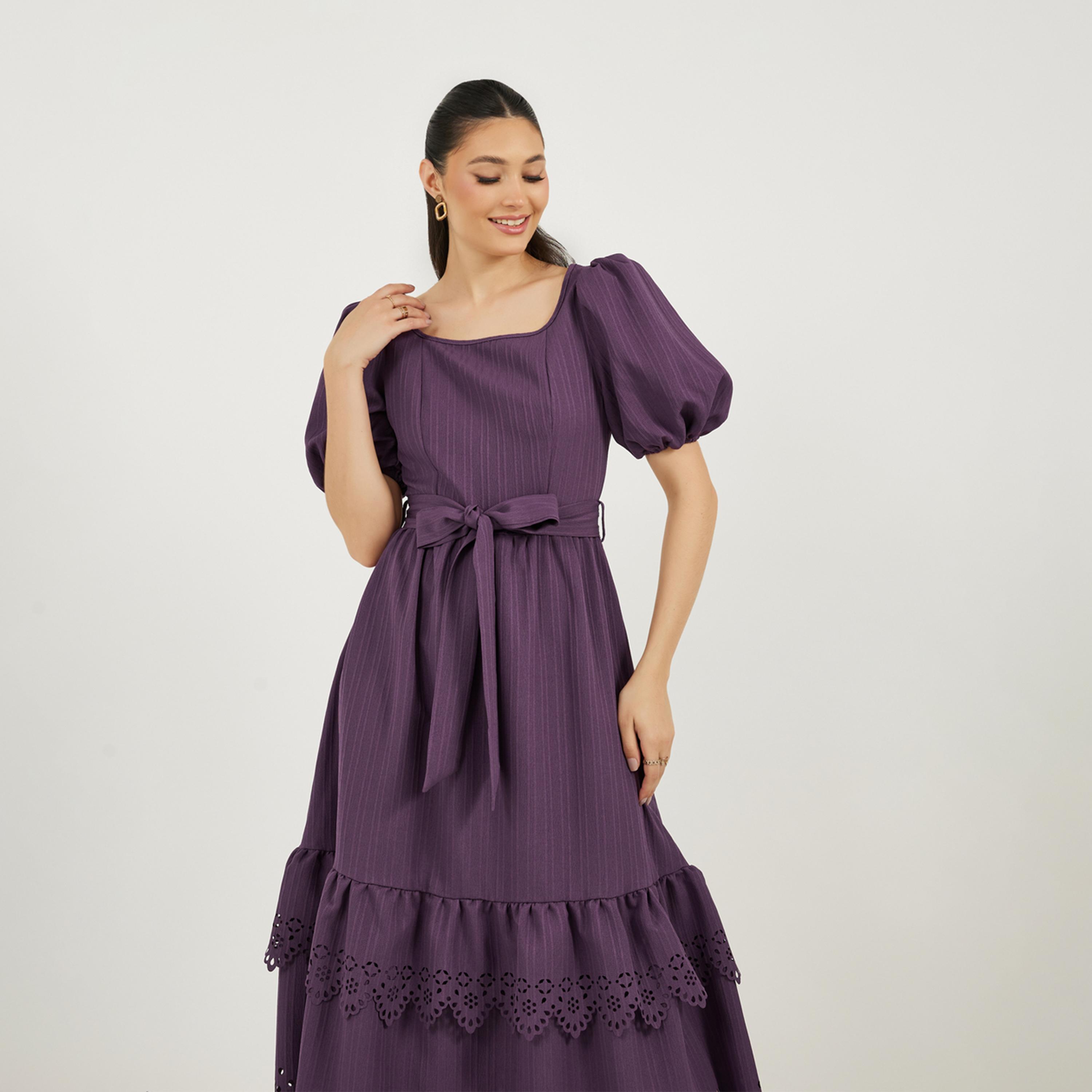 Styli Cutwork Design Square Neck Tiered Maxi Dress-women-clothing-dresses-image-2