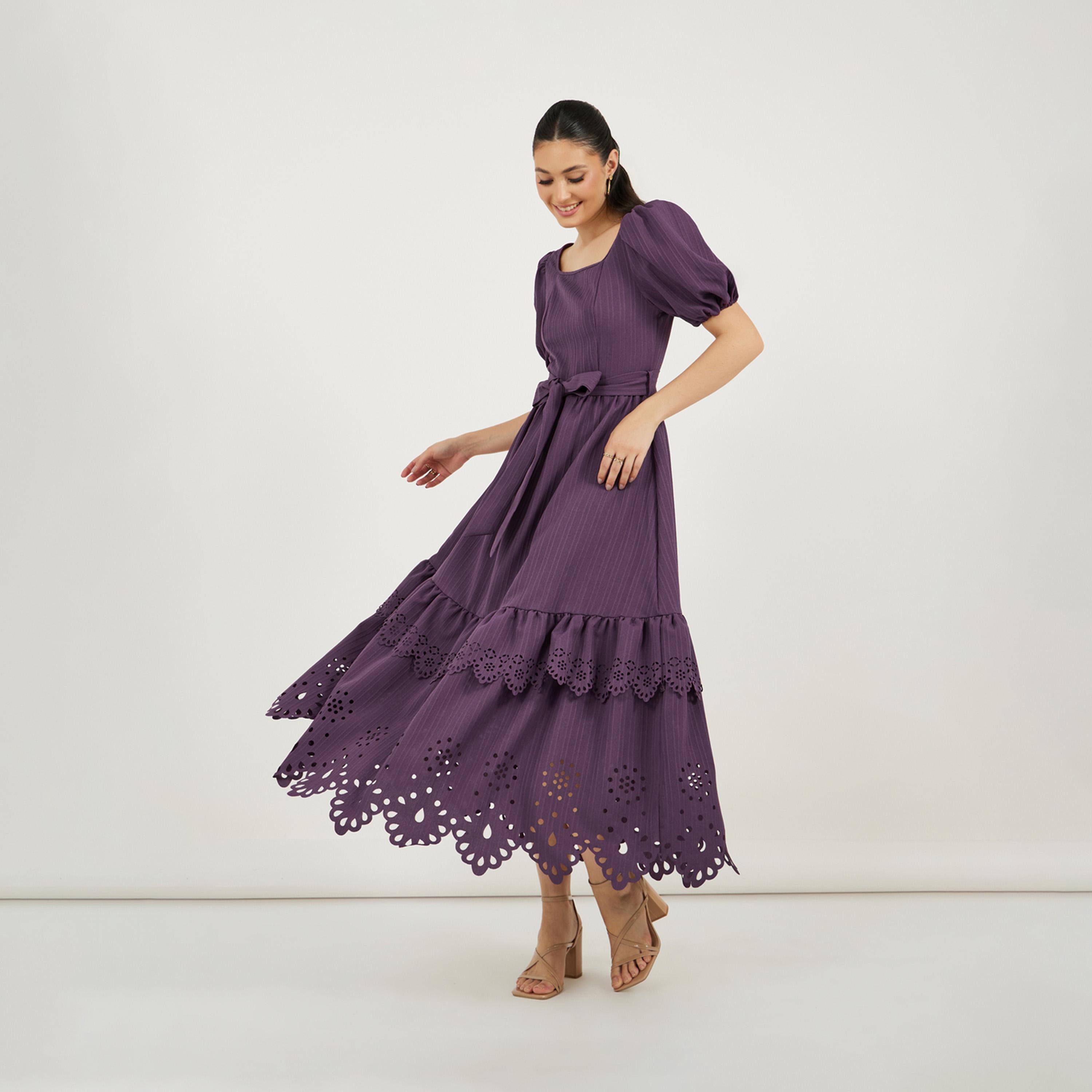 Styli Cutwork Design Square Neck Tiered Maxi Dress-women-clothing-dresses-image-4