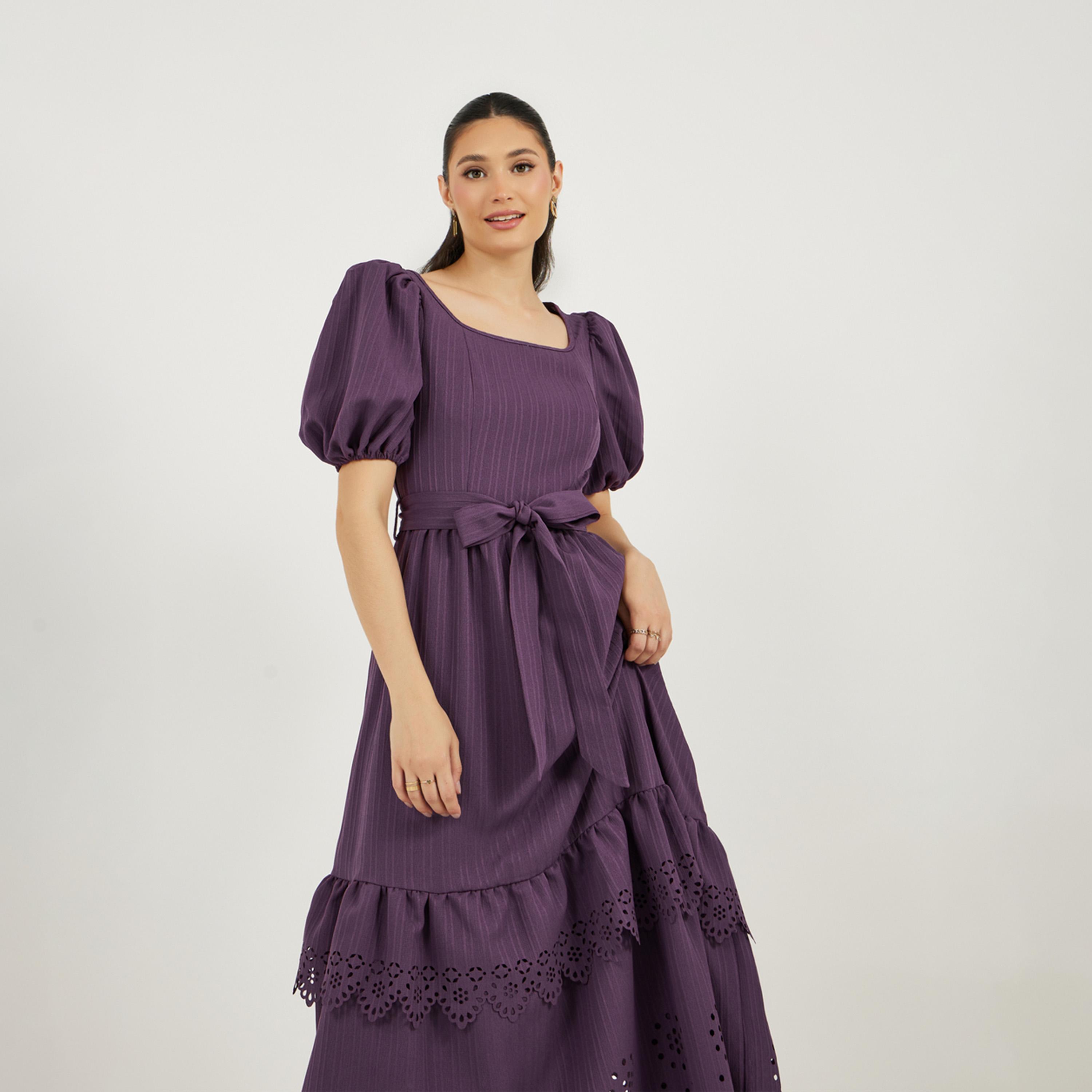 Styli Cutwork Design Square Neck Tiered Maxi Dress-women-clothing-dresses-image-5