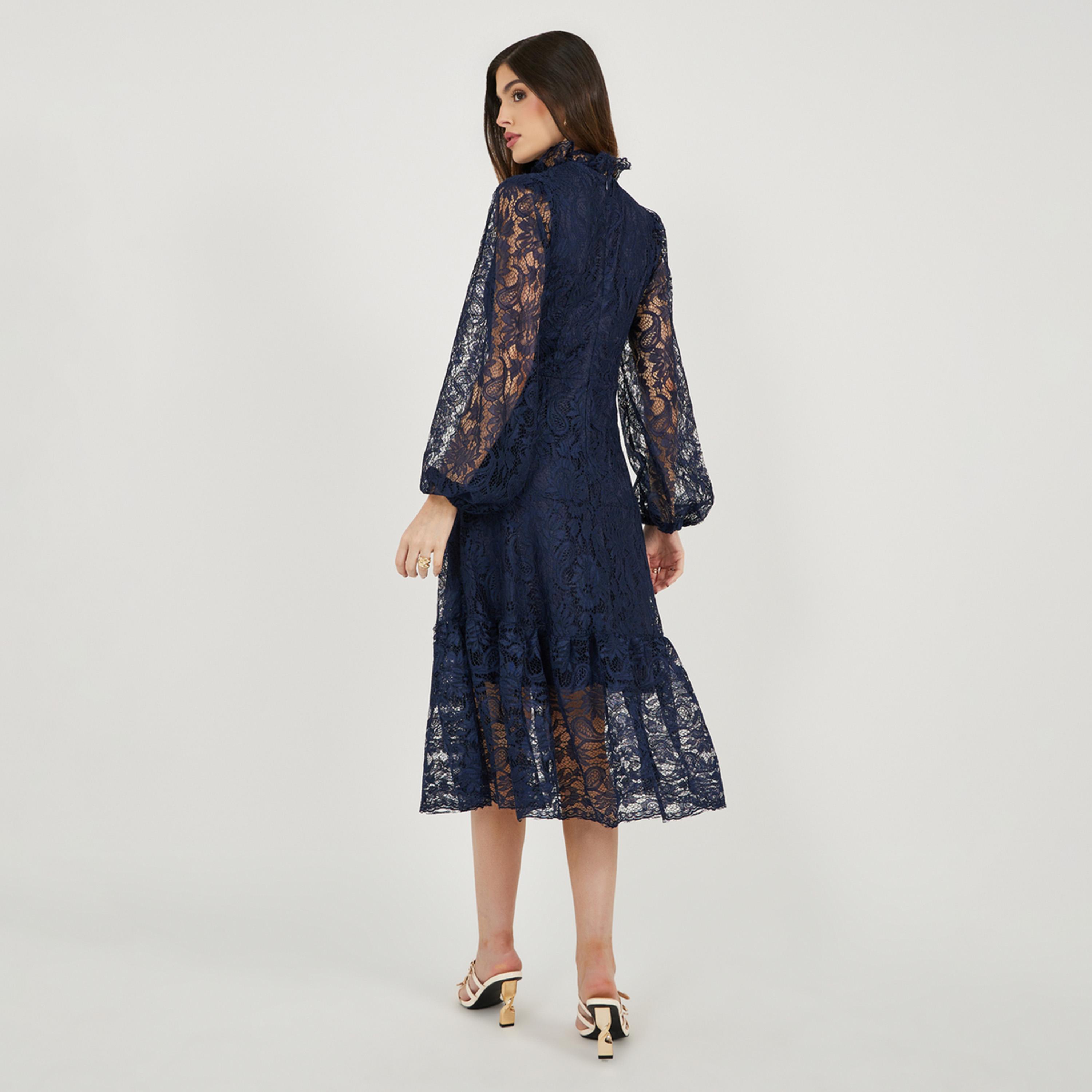 Styli Lace Insert Balloon Sleeves A-Line Midi Dress-women-clothing-dresses-image-5