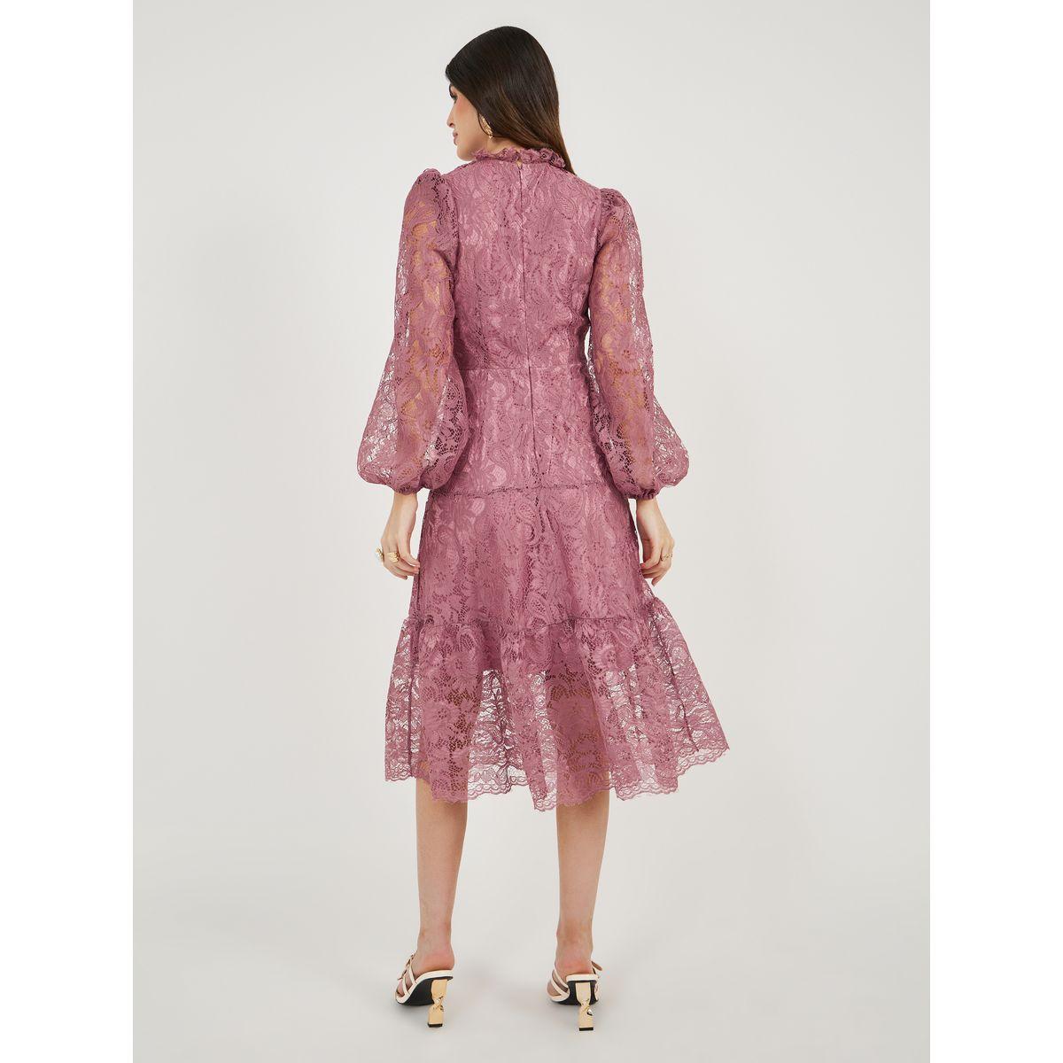 Lace Insert Balloon Sleeves A-Line Midi Dress-women-clothing-dresses-image-6