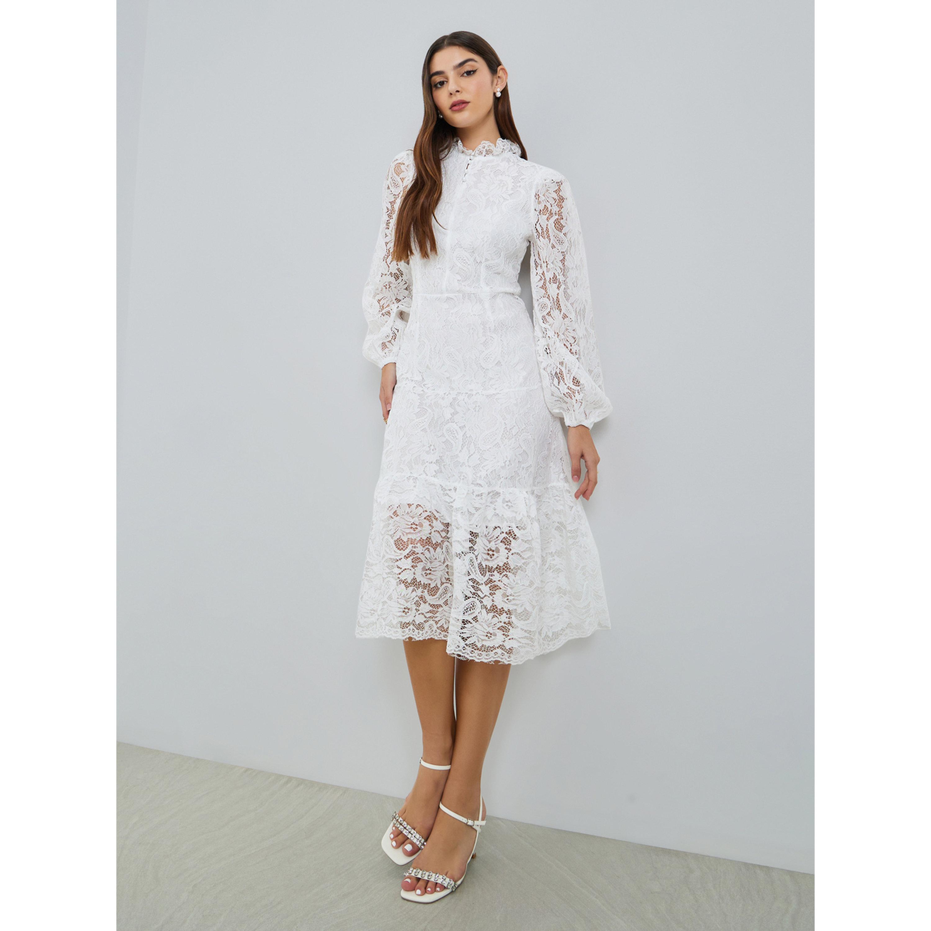 فستان ميدي بحافة واسعة وأكمام بالون-women-clothing-dresses-image-1