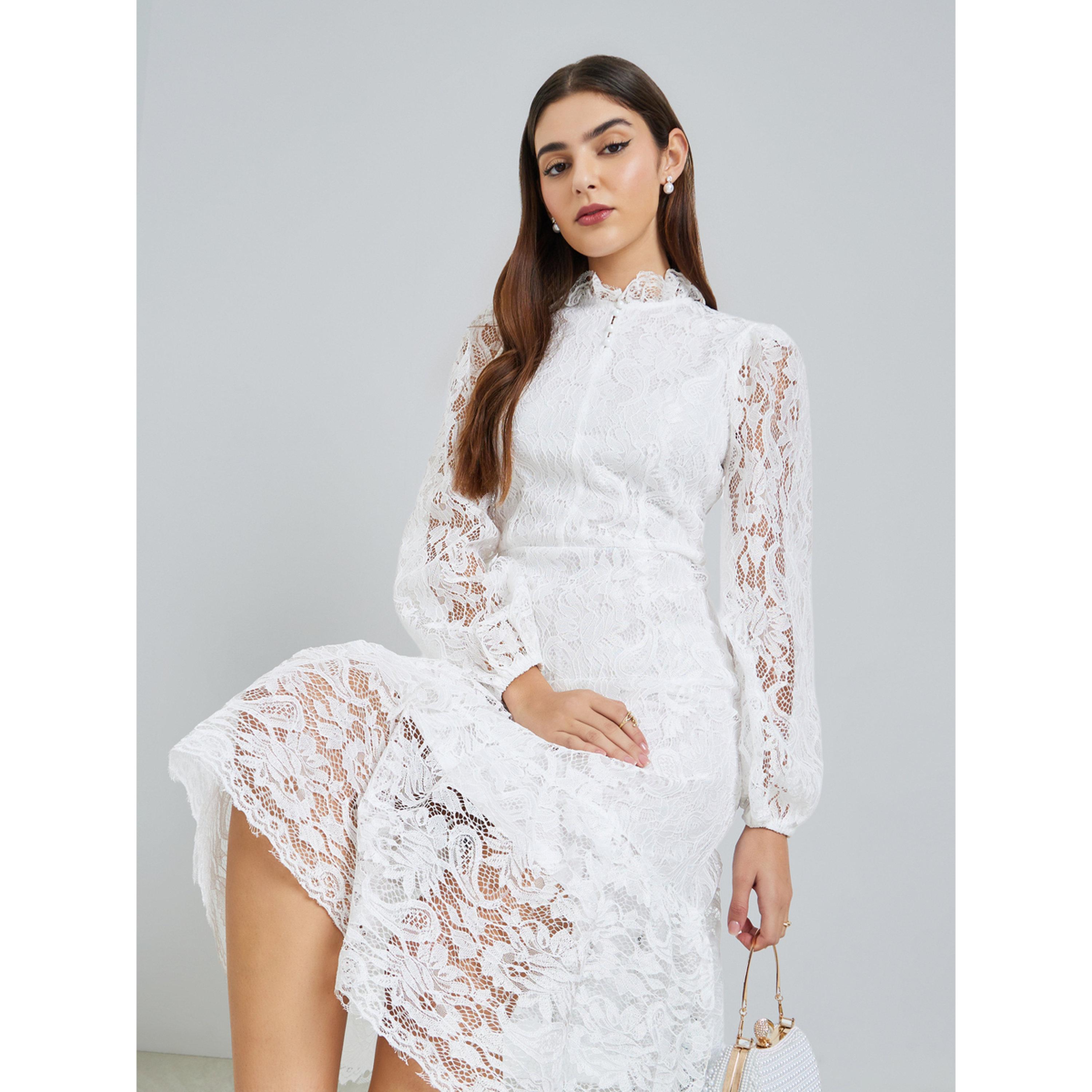 فستان ميدي بحافة واسعة وأكمام بالون-women-clothing-dresses-image-2