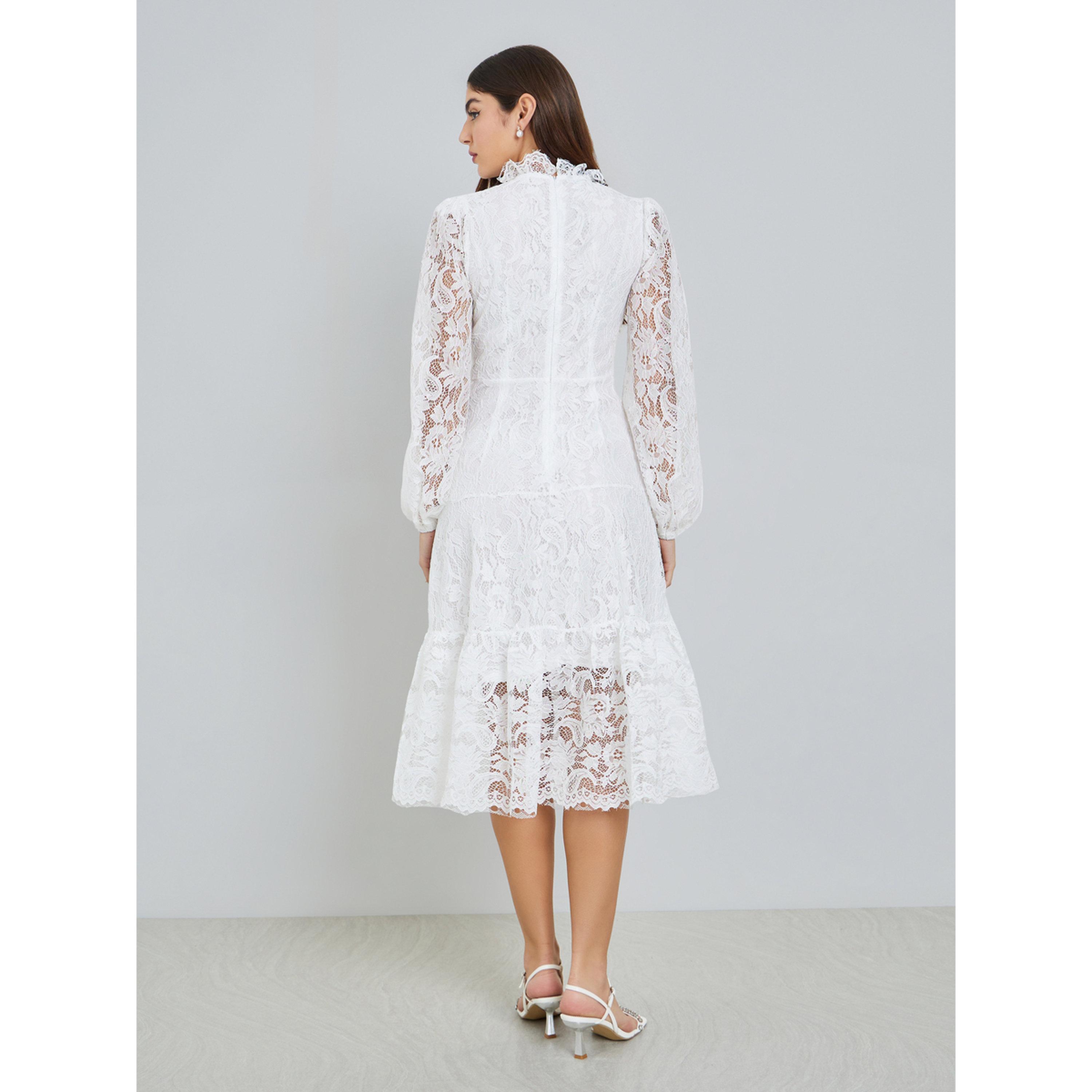 فستان ميدي بحافة واسعة وأكمام بالون-women-clothing-dresses-image-4